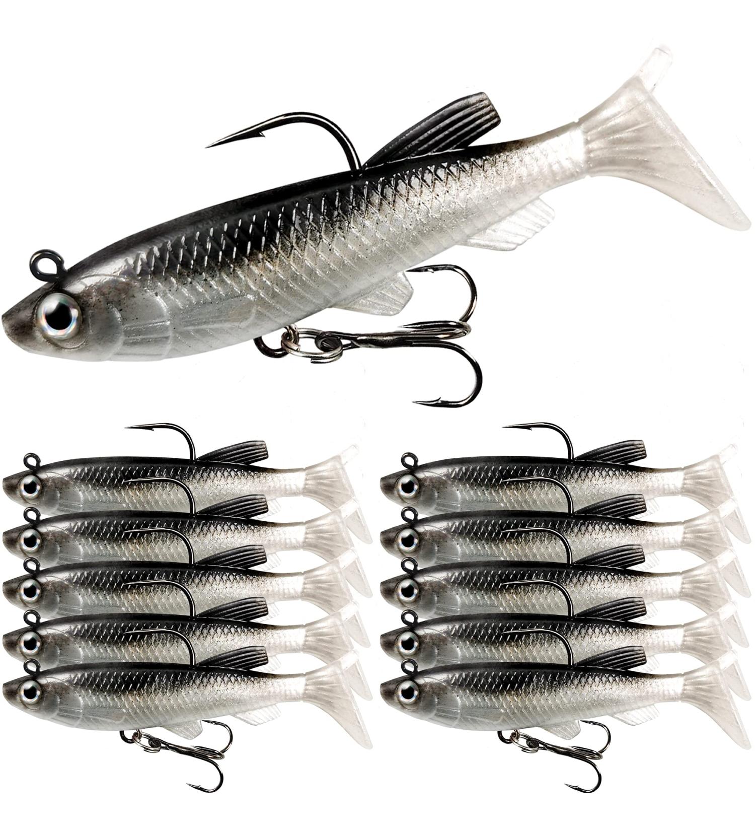 VMSIXVM Fishing Jig Head Swim Shad Lure - 10pcs Soft Plastic Swimbaits for Bass Trout Sinking Baits Kit - Fishing Gear and Gifts - Weedness Pre Rigged Swim Baits - Buy Online on GoSupps.com
