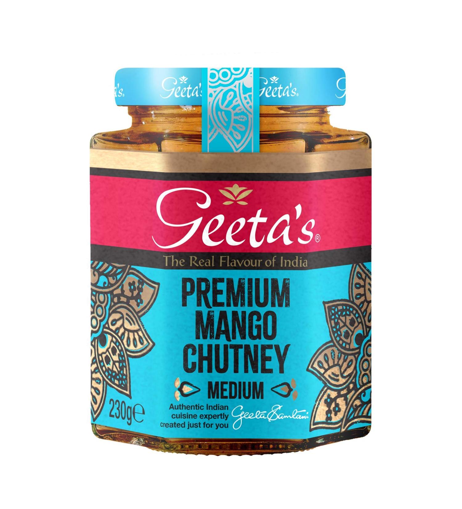 Geeta's Premium Mango Chutney 230g | The Real Flavour of India | Made with Indian Mangoes & Full of Aromatic Spices | Gluten Free No Artificial Flavours or Colours