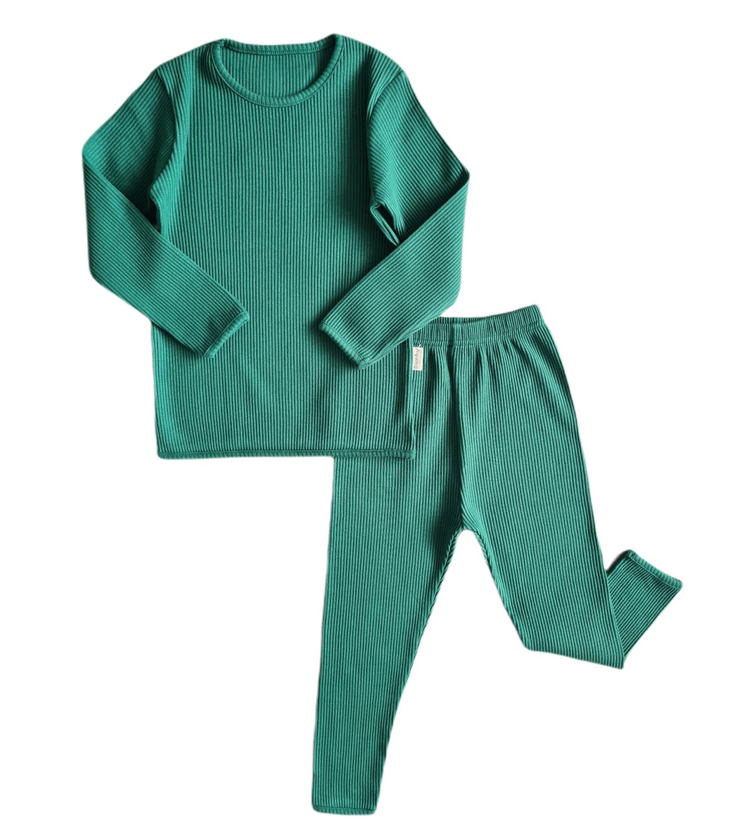 DreamBuy Unisex Ribbed Pyjama 6-7 Years Forest Green - 20 Colours, Boys Girls Men Women Lounge-wear - Buy Online on GoSupps.com