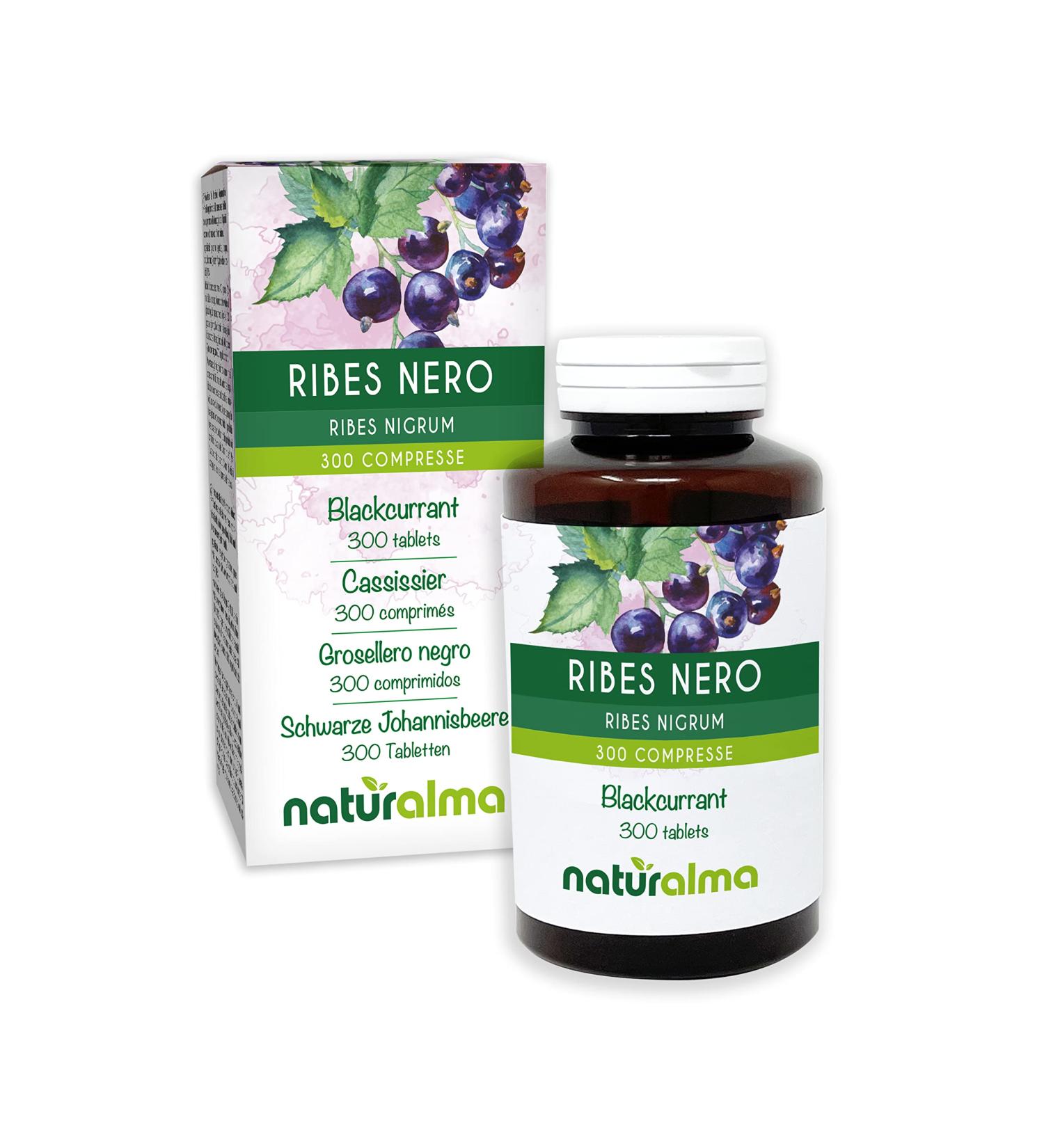 Blackcurrant (Ribes nigrum) leaves and fruits Naturalma | 150g | 300 tablets of 500 mg | Dietary supplement | Natural and Vegan - Buy Online on GoSupps.com