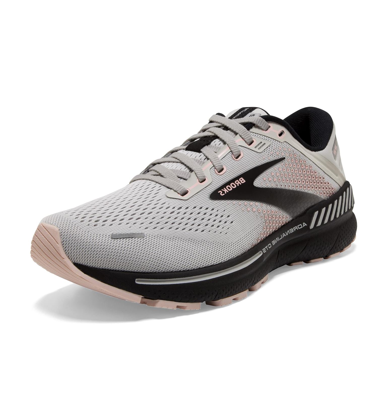 Brooks Adrenaline GTS 22 Women's Sneakers - Moulded Foam Insole, Lace-Up Closure, Comfortable Fabric Lining - Size 8.5 Grey/Rose/Black - Buy Online on GoSupps.com