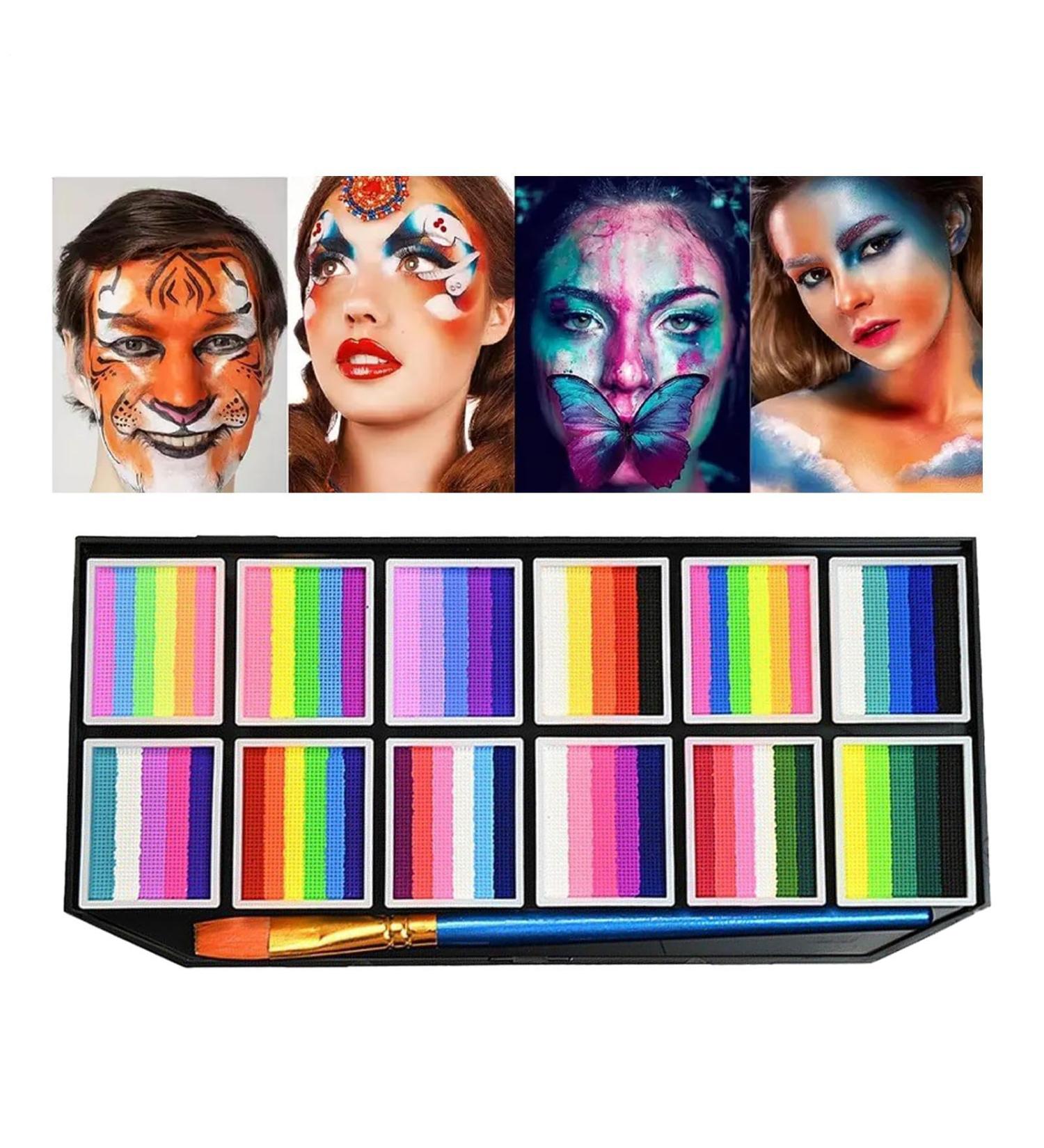 Diuyzoc Face Makeup Palette Face Makeup | Water-Based Smear-Resistant Washable 12 Grids with Markers and Brushes for Women Girls Parties Halloween Sports and - Buy Online on GoSupps.com