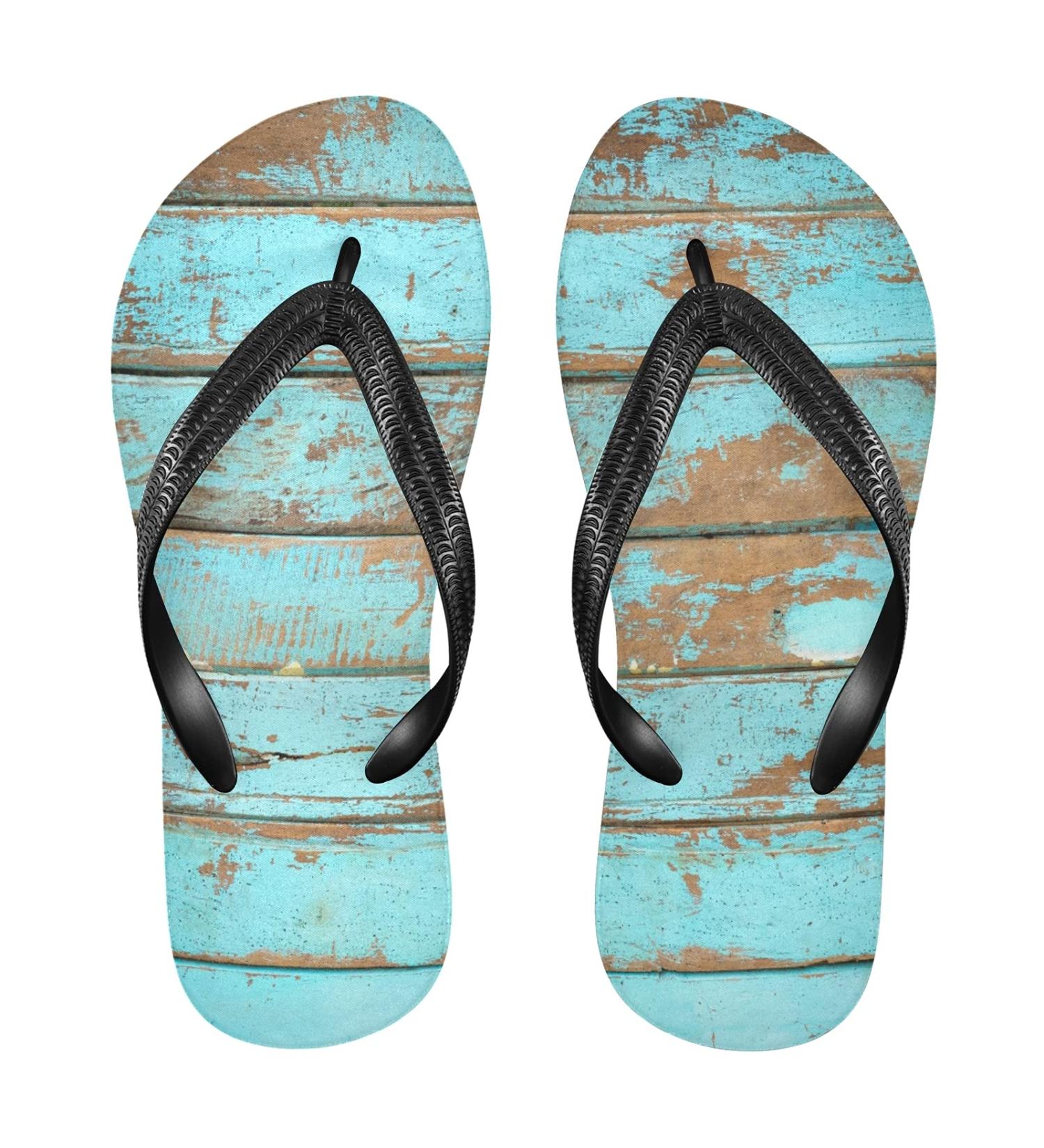 Mnsruu Vintage Blue Wooden Flip Flops for Men & Women | Stylish Sandals for Home Hotel Spa & Travel - Small Multicolor - Buy Online on GoSupps.com