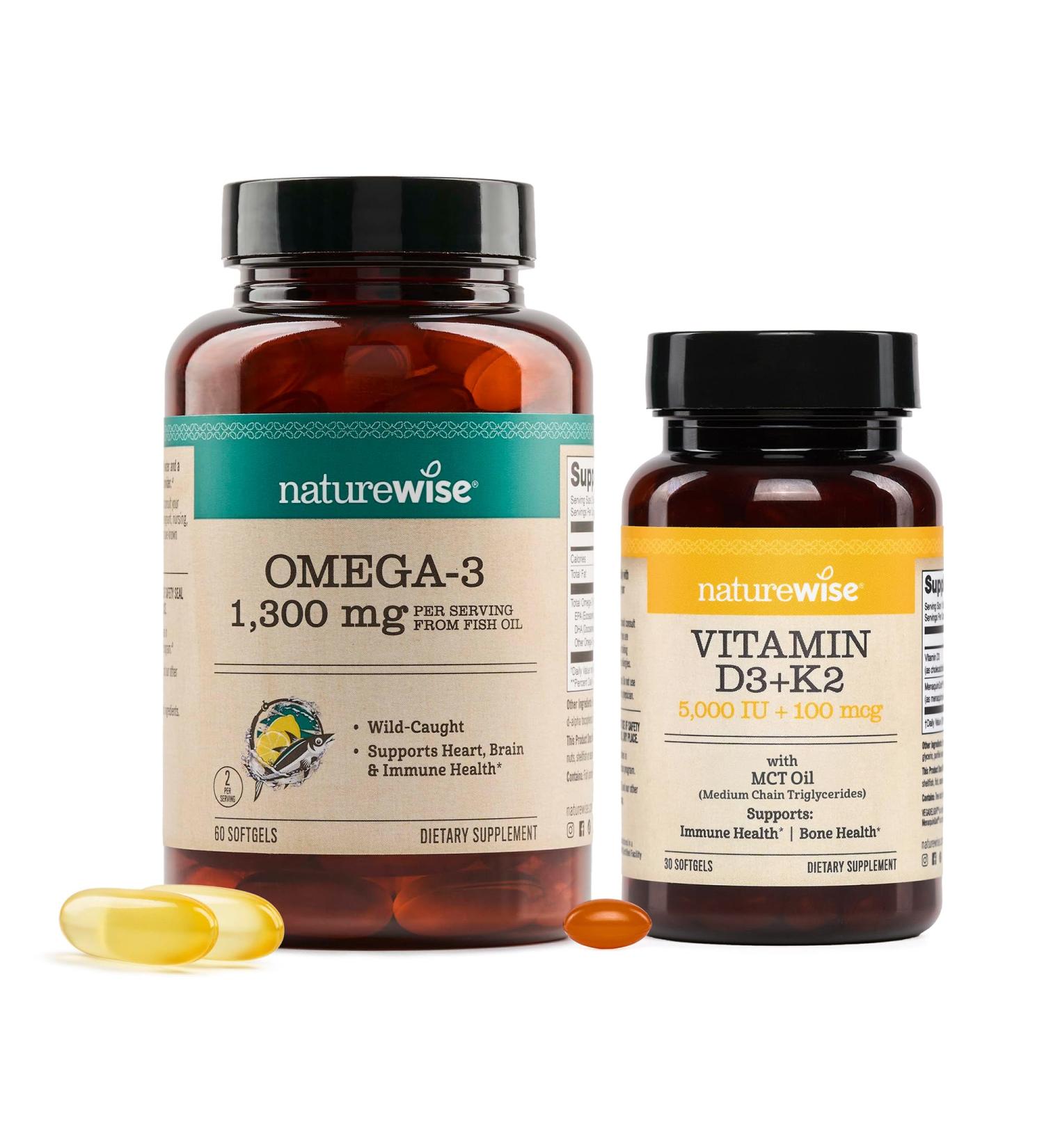 NatureWise 1 Ultra Omega 3 Fish Oil 2200 mg - TG Form - 60 Softgels 30-Day Supply + 1 Vegan Vitamin D3 5000IU + K2 - Organic Coconut MCT Oil - 30 Softgels 30-Day Supply  - Buy Online on GoSupps.com
