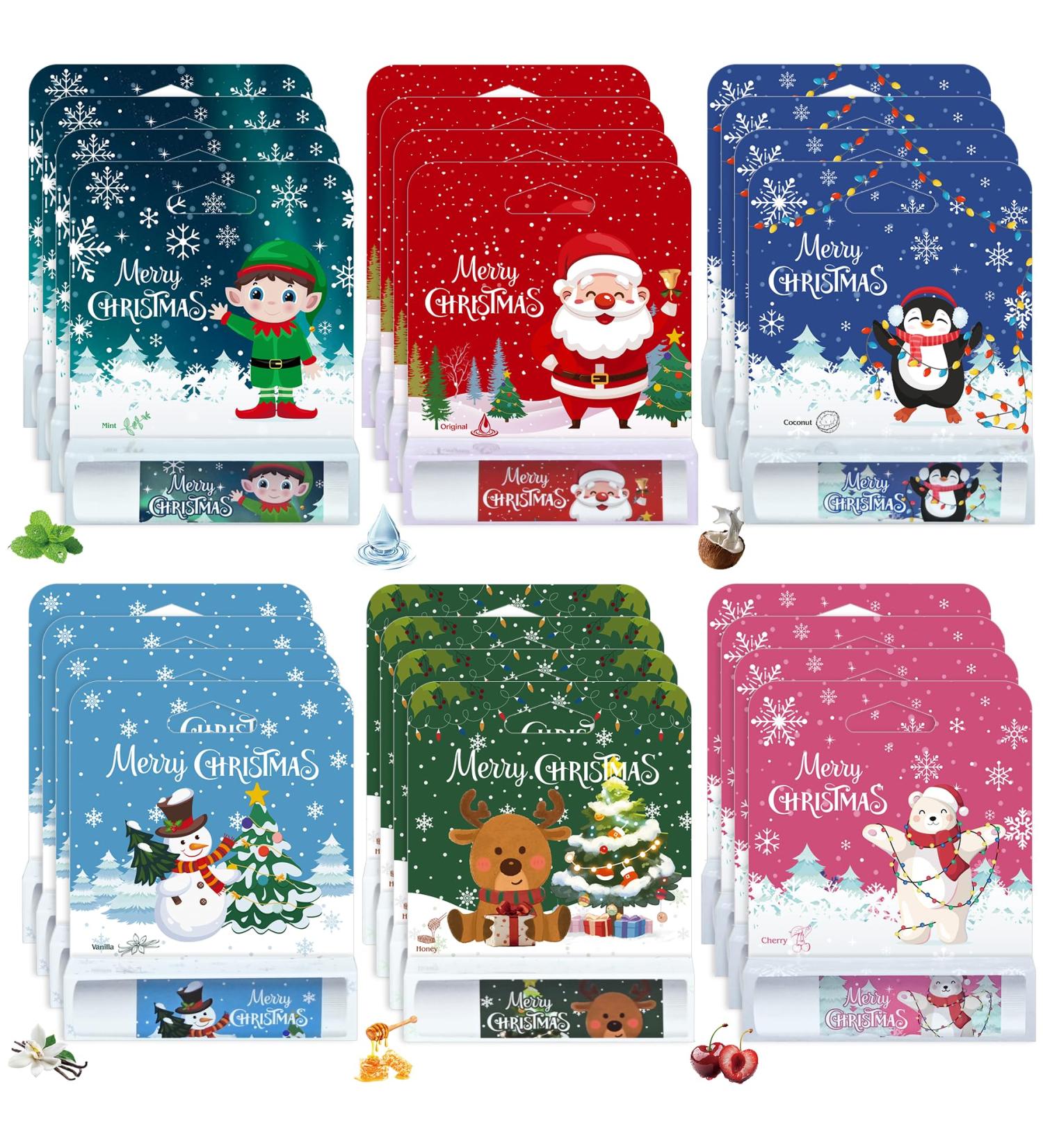Kuabiz 24 Pcs Christmas Lip Balm Gifts Bulk Cute Stocking Goodie Bags Stuffers 6 Flavors Holiday Small Gifts Xmas Party Supplies Moisturizer Butter Care - Buy Online on GoSupps.com
