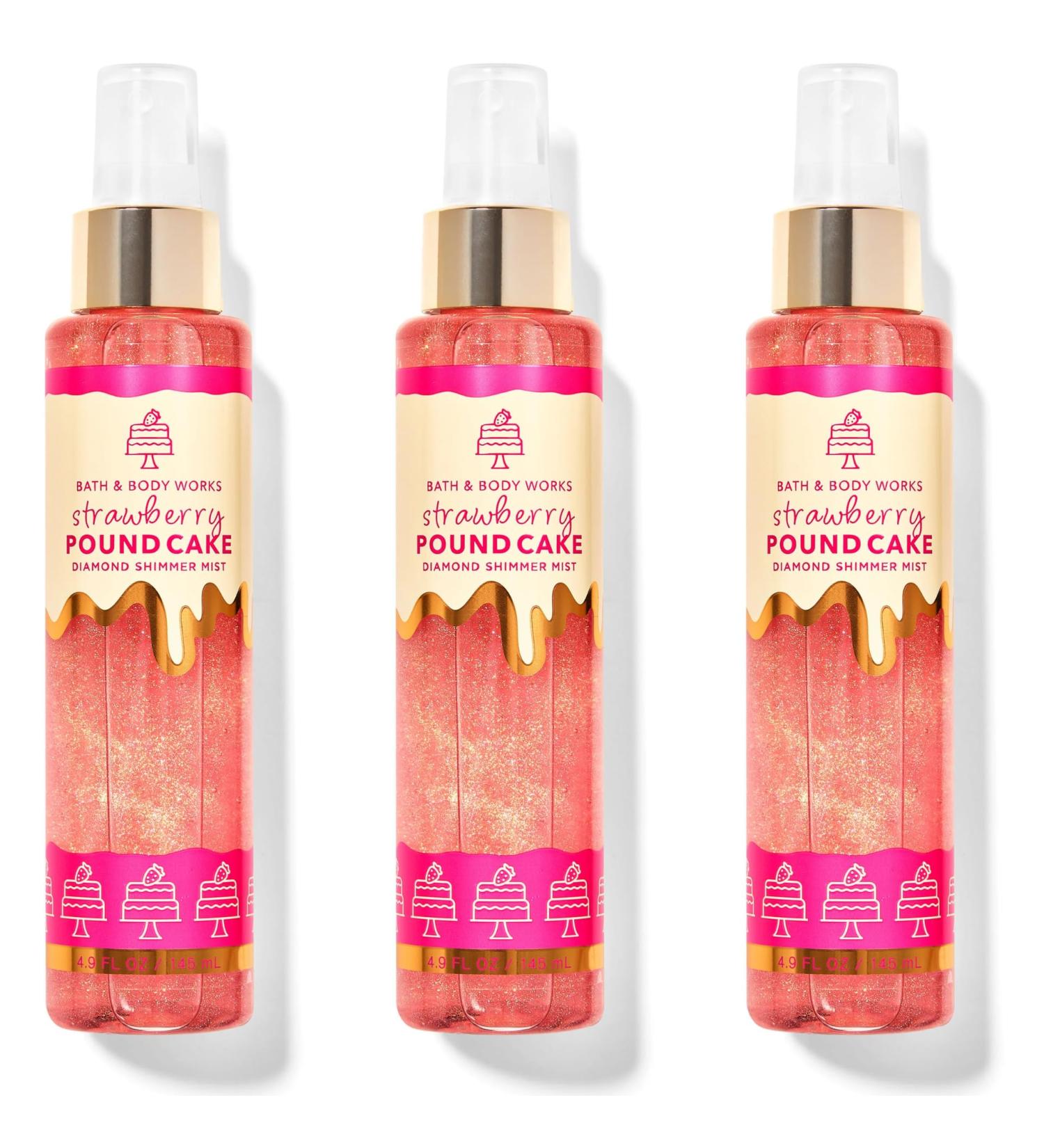Strawberry Pound Cake Diamond Shimmer Mist by Bath + Body Works - Pack of 3 (4.9 fl oz / 146 ml each)