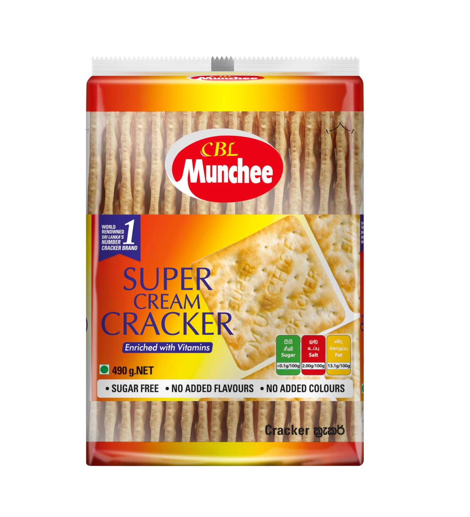 Munchee Super Cream Cracker Biscuits Light & Crisp Sugar Free Crackers Vitamin Enriched No Added Flavours No Added Colours (2 Packs 490 gram)