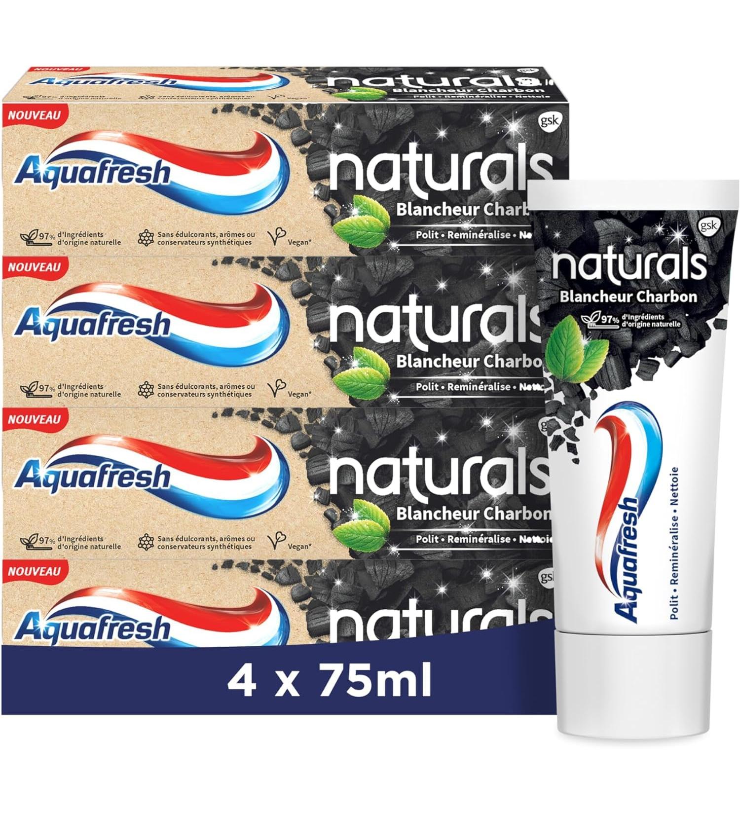 Aquafresh Naturals Whitening Charcoal Toothpaste Cleans Refreshes and Protects against cavities Pack of 4 x 75 ml - Buy Online on GoSupps.com
