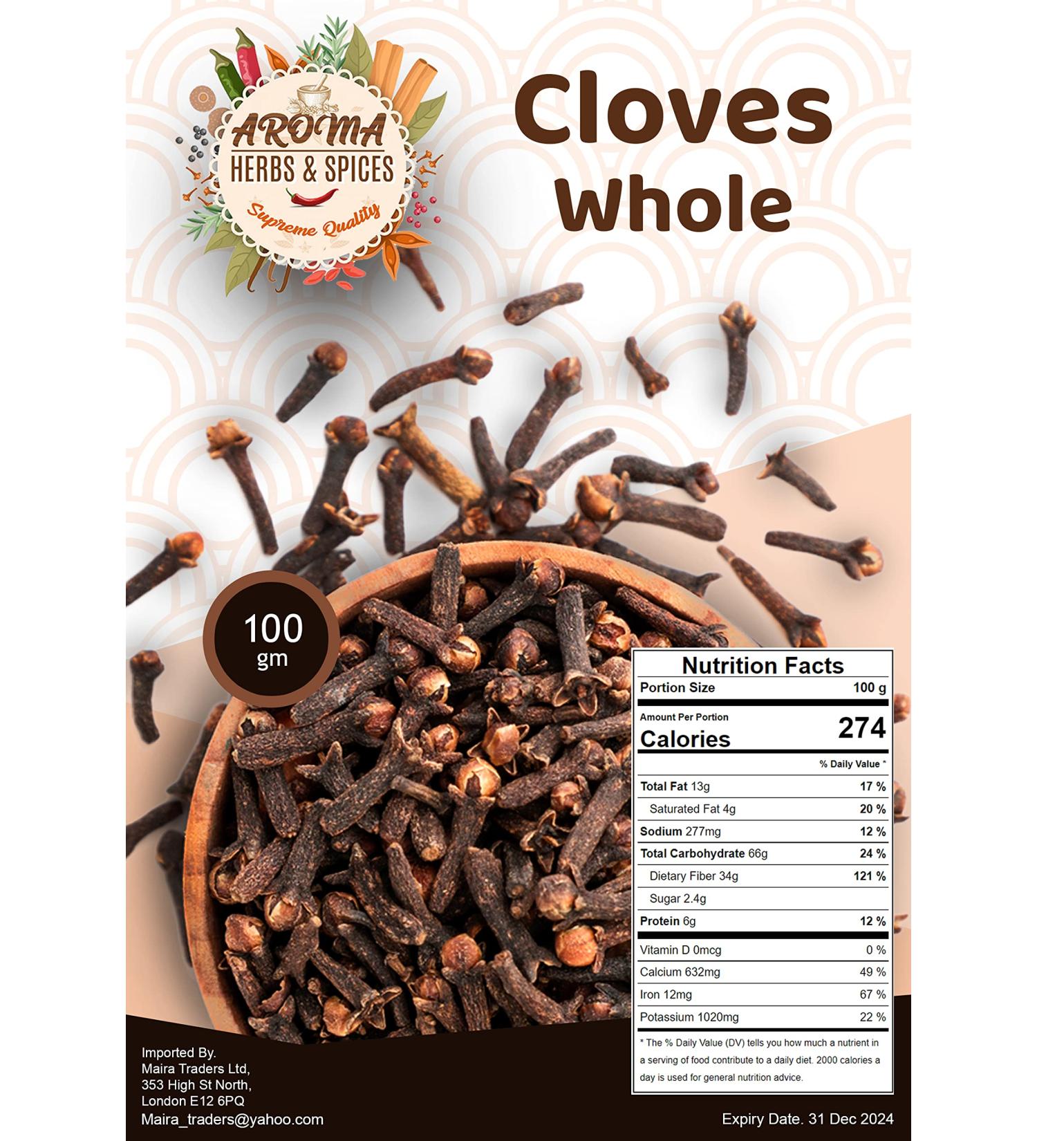 Clove Whole 100g - Premium Quality, Handpicked, Authentic, Gently Dried - Vegan & Natural - Buy Online on GoSupps.com