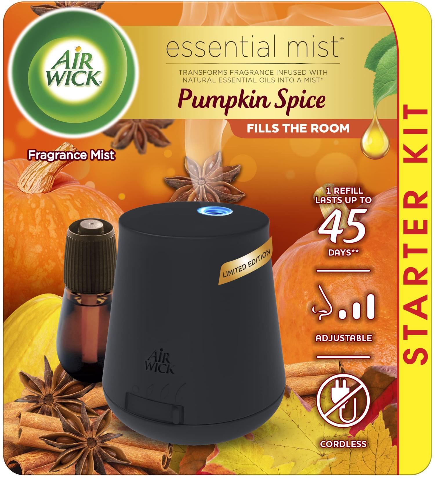 Air Wick Essential Mist Starter Kit - Pumpkin Spice Fall Scent - Air Freshener with Essential Oils - 0.67 Fl Oz (Pack of 1) - Buy Online on GoSupps.com