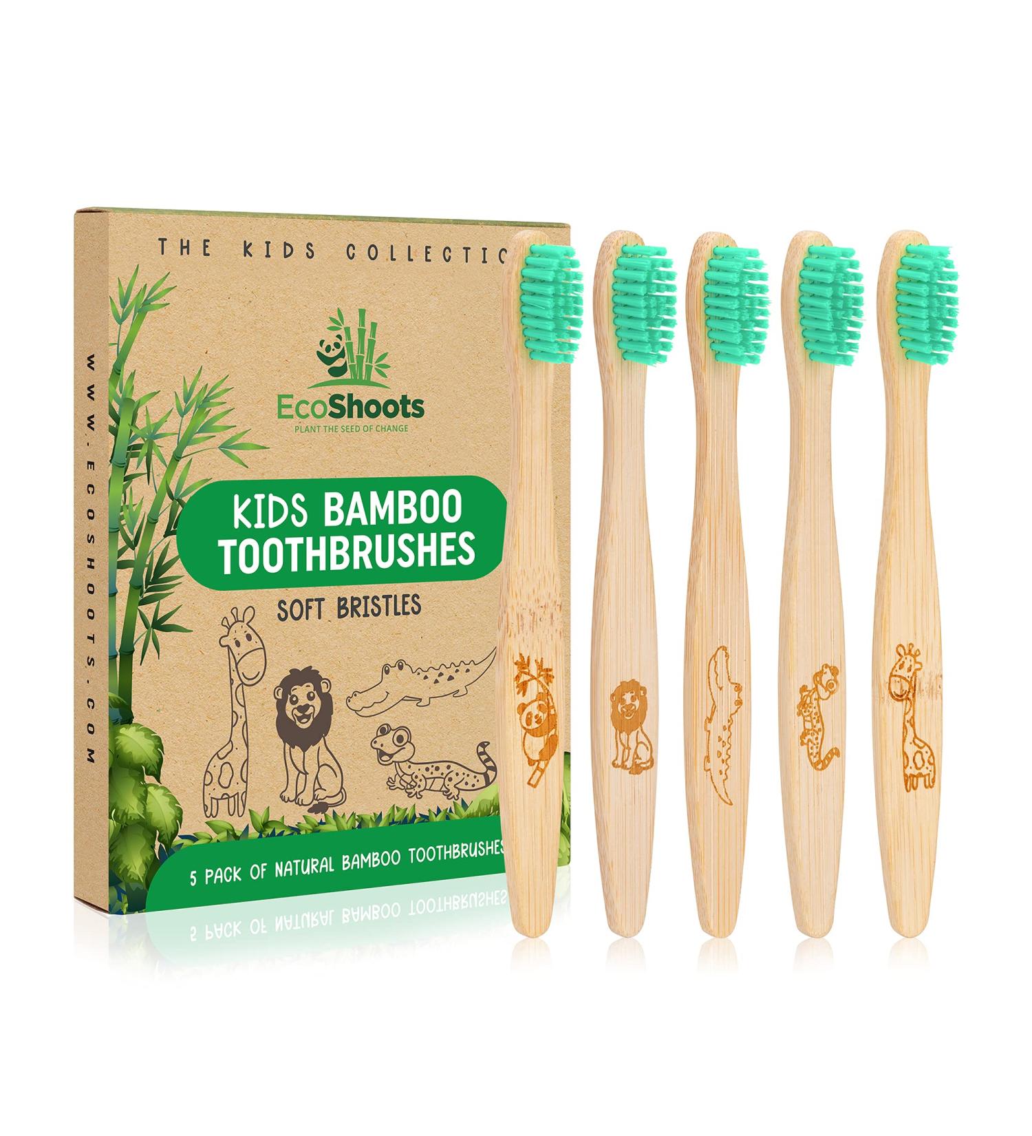 EcoShoots Kids Bamboo Toothbrushes with Super Soft Bristles | Pack of 5 Kids Toothbrushes | Eco-Friendly Natural Wooden Childrens Toothbrush | Organic Biodegradable Handle | BPA Free Kids Toothbrush Kids 5 Pack - Buy Online on GoSupps.com