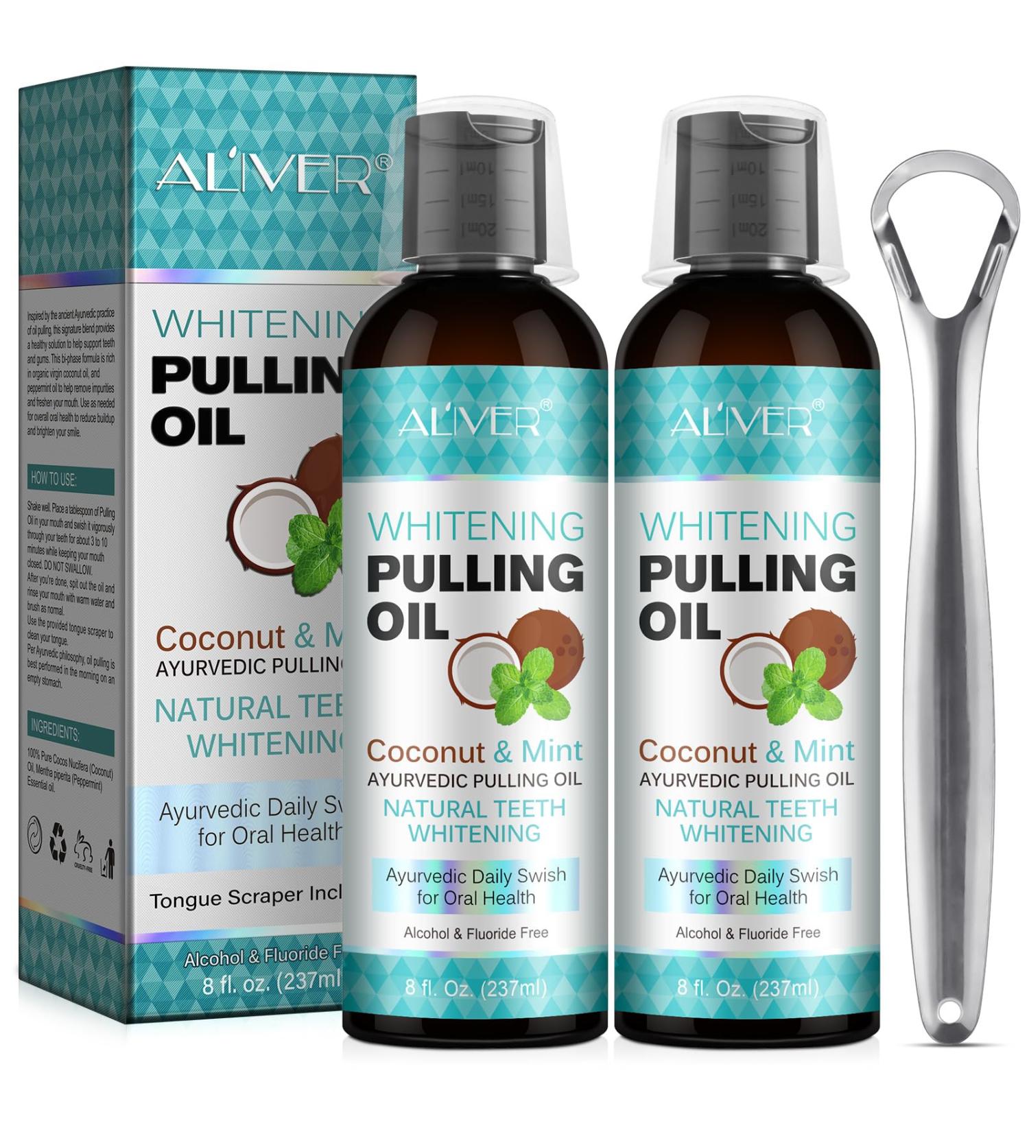 Mint Oil Pulling Bain de bouche avec gratte-langue Pull naturel l'huile de noix de coco pour le blanchiment des dents l'haleine fra che le blanchiment des dents et des gencives plus (474ml2pack) 237 ml (Lot de 2) - Buy Online on GoSupps.com
