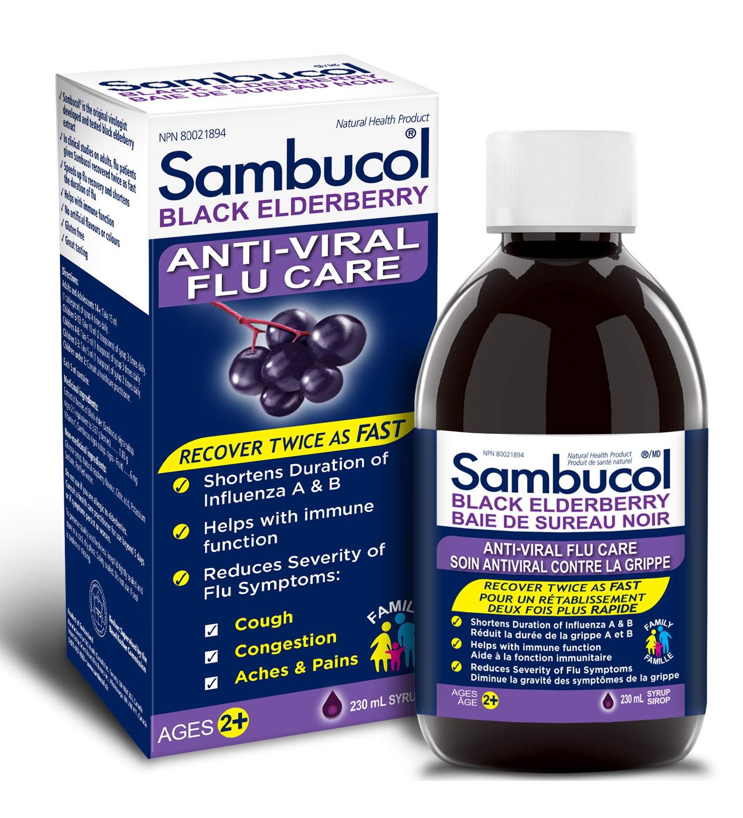 Sambucol Black Elderberry Anti-Viral Flu Care | Quickly Relieves Cold & Flu Symptoms | Immune Support & Antioxidant | Ideal for Families | Syrup 230 mL blue Anti-Viral Flu Care 230 ml (Pack of 1) - Buy Online on GoSupps.com