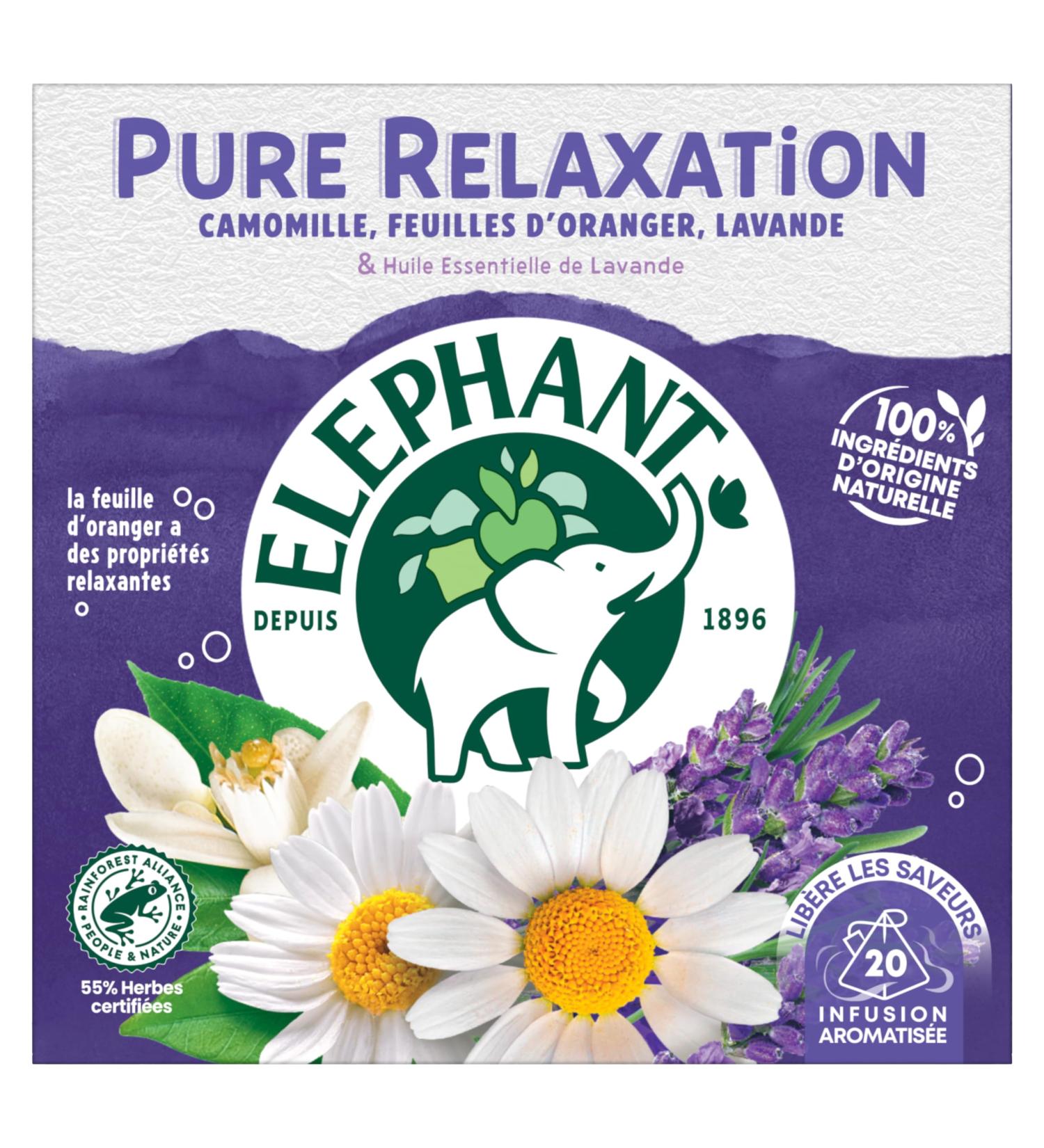 Elephant Pure Relaxation Infusion Chamomile Orange Leaf and Lavender Flavor 100% Natural Ingredients 20 Sa - Buy Online on GoSupps.com