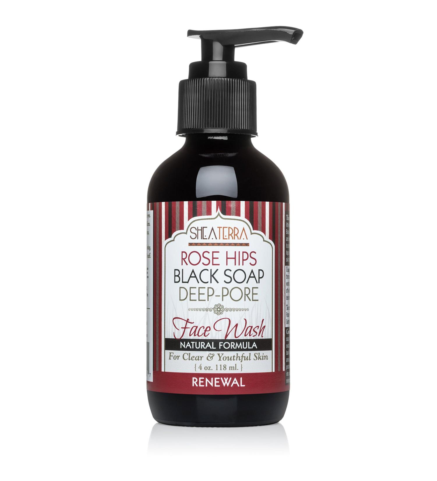 Shea Terra Organics Rose Hips Black Soap Facial Wash | Anti-Aging & Anti-Acne | Deep Pore Cleanser | All Skin Types - 4 oz - Buy Online on GoSupps.com