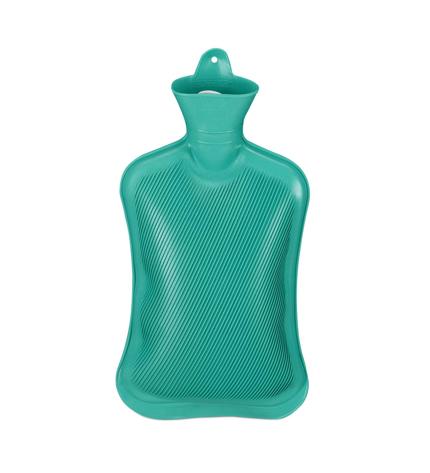 Relaxdays 2L Hot Water Bottle - Durable Safe & Odorless Natural Rubber in Turquoise - No Cover Needed - Buy Online on GoSupps.com