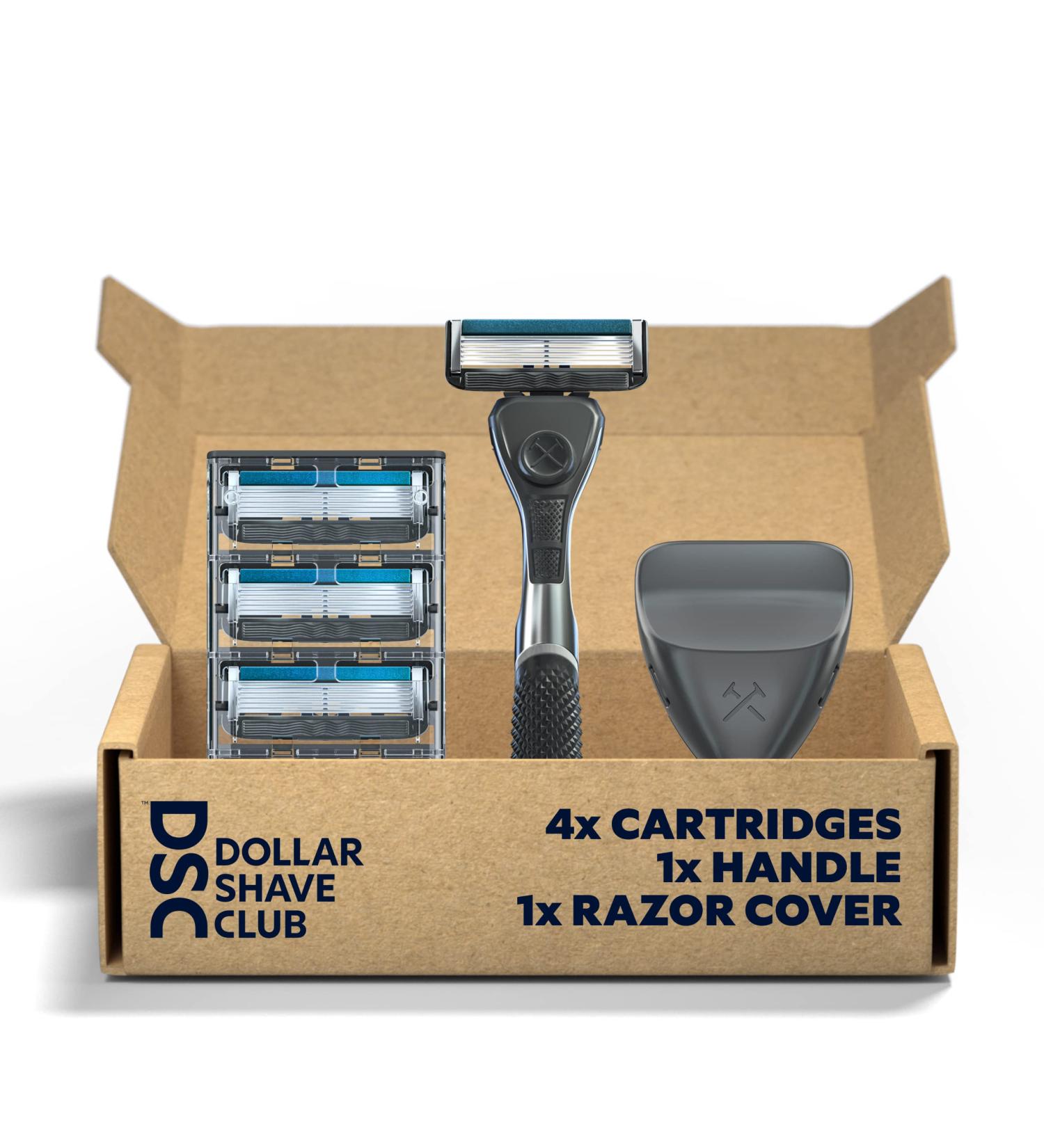 Dollar Shave Club | 6-Blade Travel Shaving Kit | Diamond Grip Club Razor Handle, 6-Blade Club Razor Cartridges, and Razor Cover, Easy to Grip Handle, Shaving Starter Set, Razor Kit, Great for Travel Razor Blade Cover