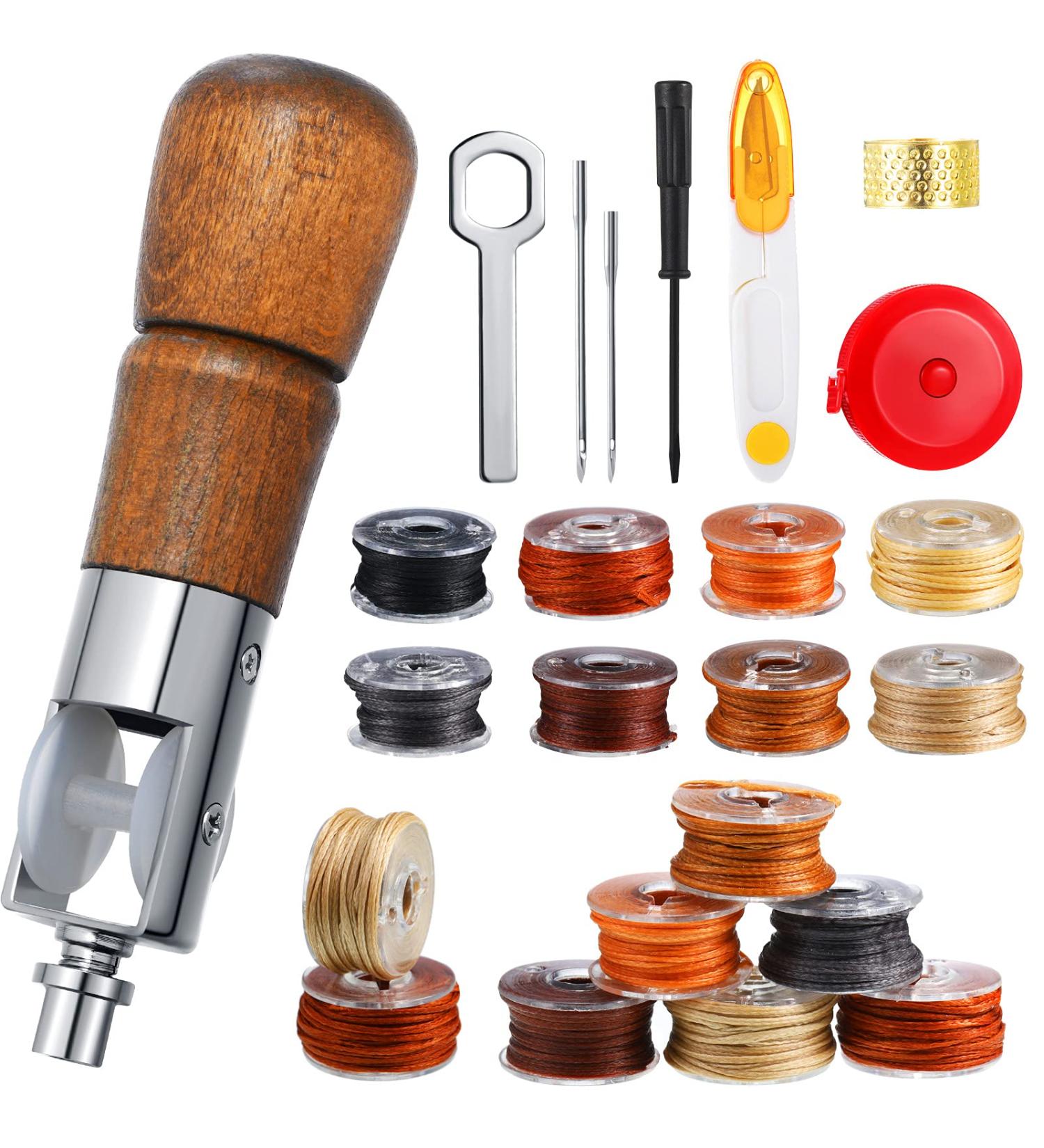 20-Piece Sewing Awl Kit for Leather Stitching and Repair with Thimble, Screwdriver, Needles, Tape Measure, Yarn Scissors - Portable Stitch Tool Set - Buy Online on GoSupps.com