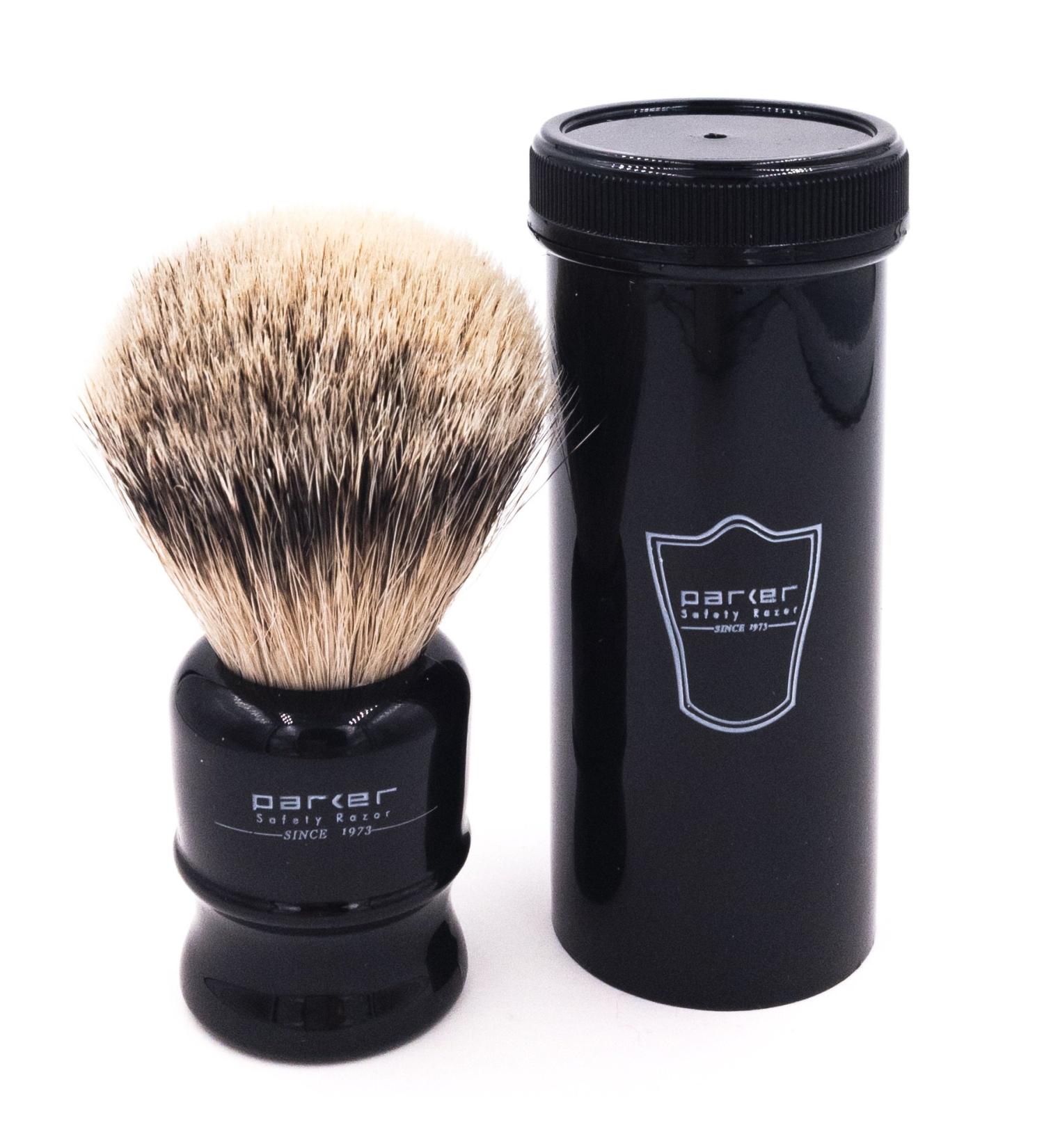 Parker Safety Razor Silvertip Travel Shaving Brush with Case - Black | Premium Quality Shaving Accessories for Men | International Shipping Available - Buy Online on GoSupps.com