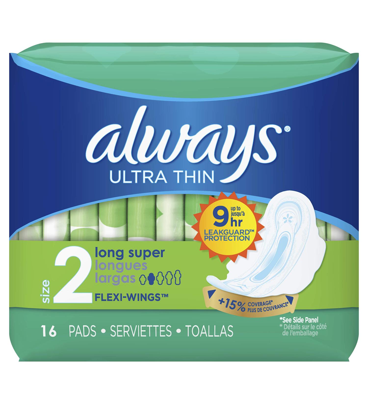 Always Ultra Thin Long/Super Unscented Pads with Wings - 16 Count - Buy Online on GoSupps.com