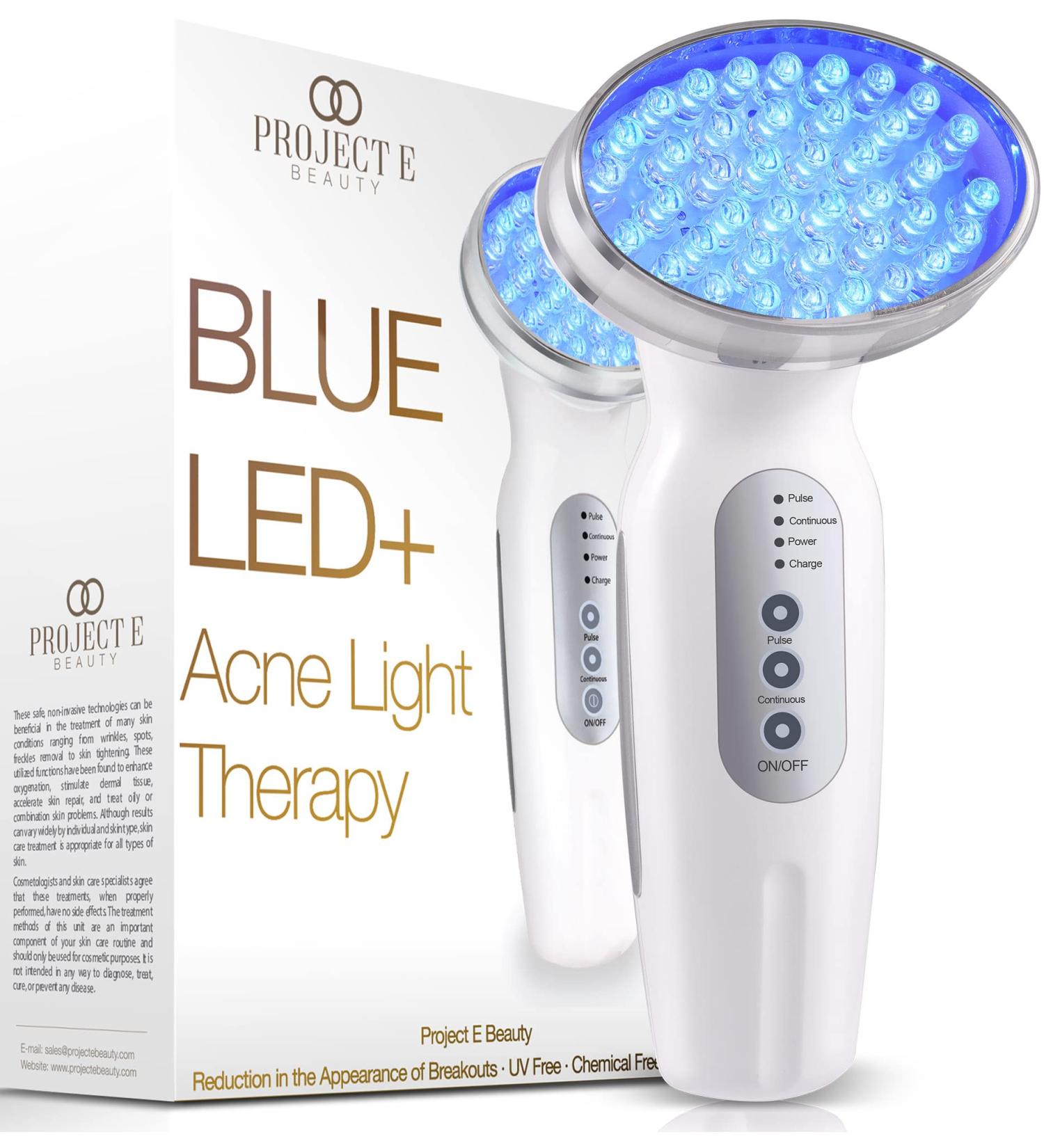 Blue LED+ Acne Light Therapy By Project E Beauty | Face Acne Treatment | Reduce Redness | Blemish Control | Pimple Solution | Dark Spot Remover | Facial Skincare Gadget for Women and Man - Buy Online on GoSupps.com