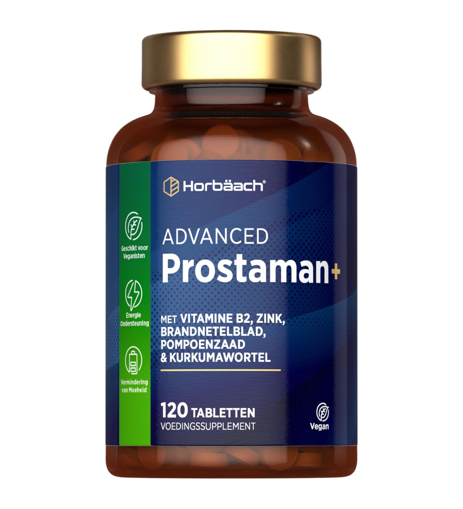 ProstaMan+ Complex 120 Vegan Tablets Complex with Vitamin B2 Zinc Pumpkin Extract and Turmeric High Strength from Horbaach - Buy Online on GoSupps.com