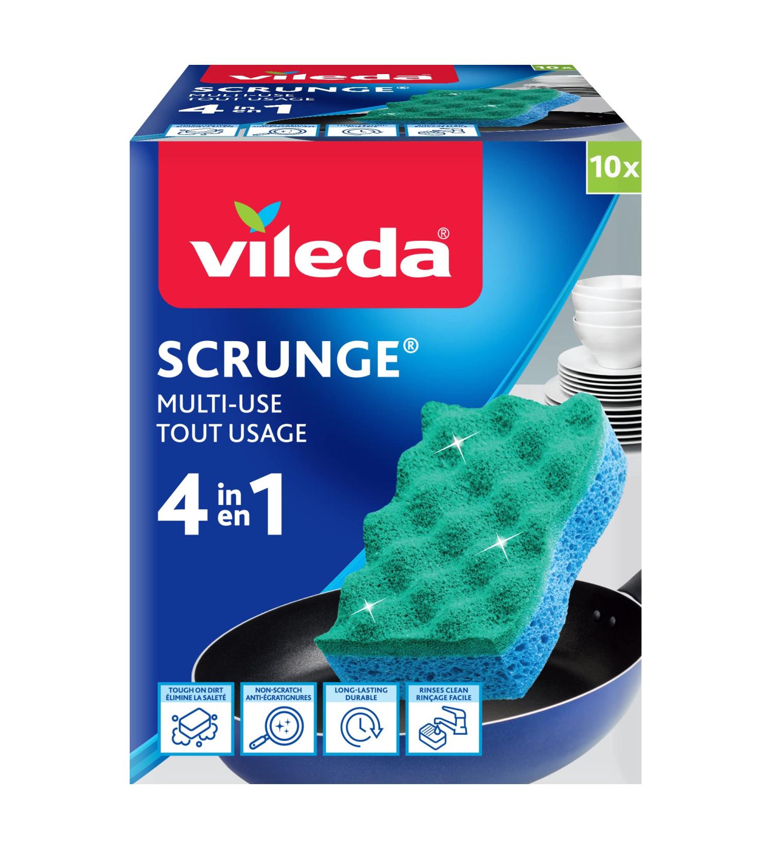 Vileda Scrunge Multi-Use Non-Scratch Scrub Sponge (Pack of 10) | Rinses Clean Stays Fresh | Durable & Long-Lasting | Dishwasher Safe 10-Pack Scrub Sponge - Buy Online on GoSupps.com