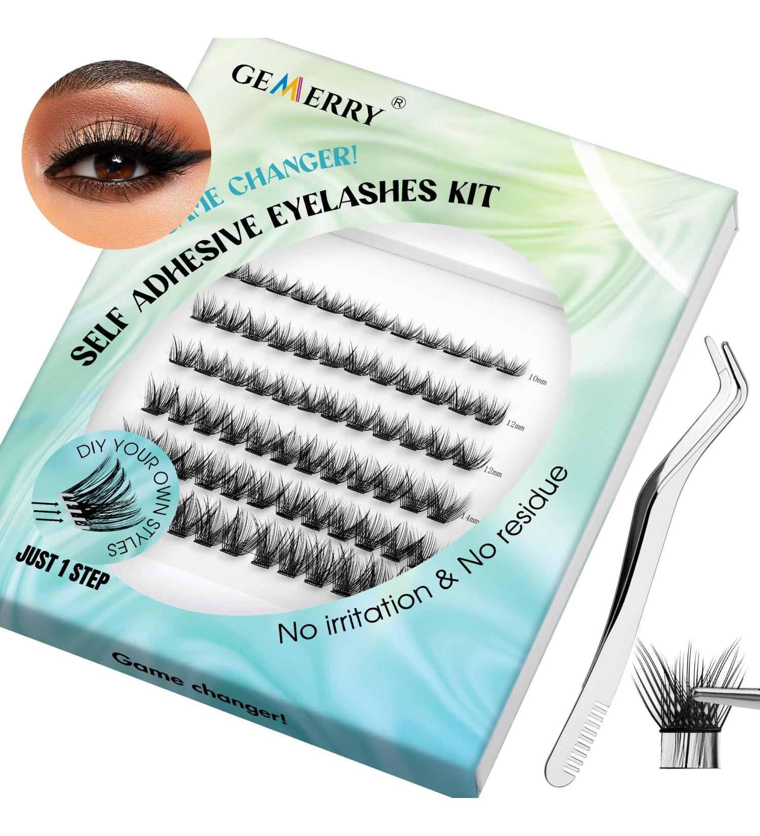 Self Adhesive Eyelashes Reusable 72PCS Cluster Lashes DIY Lash Extension Kit Individual Lashes Kit 10-16mm D Curl Eyelashes with Glue Adhesive No Glue Needed Eyelash Clusters Kit by GEMERRY(A03-Kit) Z-KIT A03 - Buy Online on GoSupps.com
