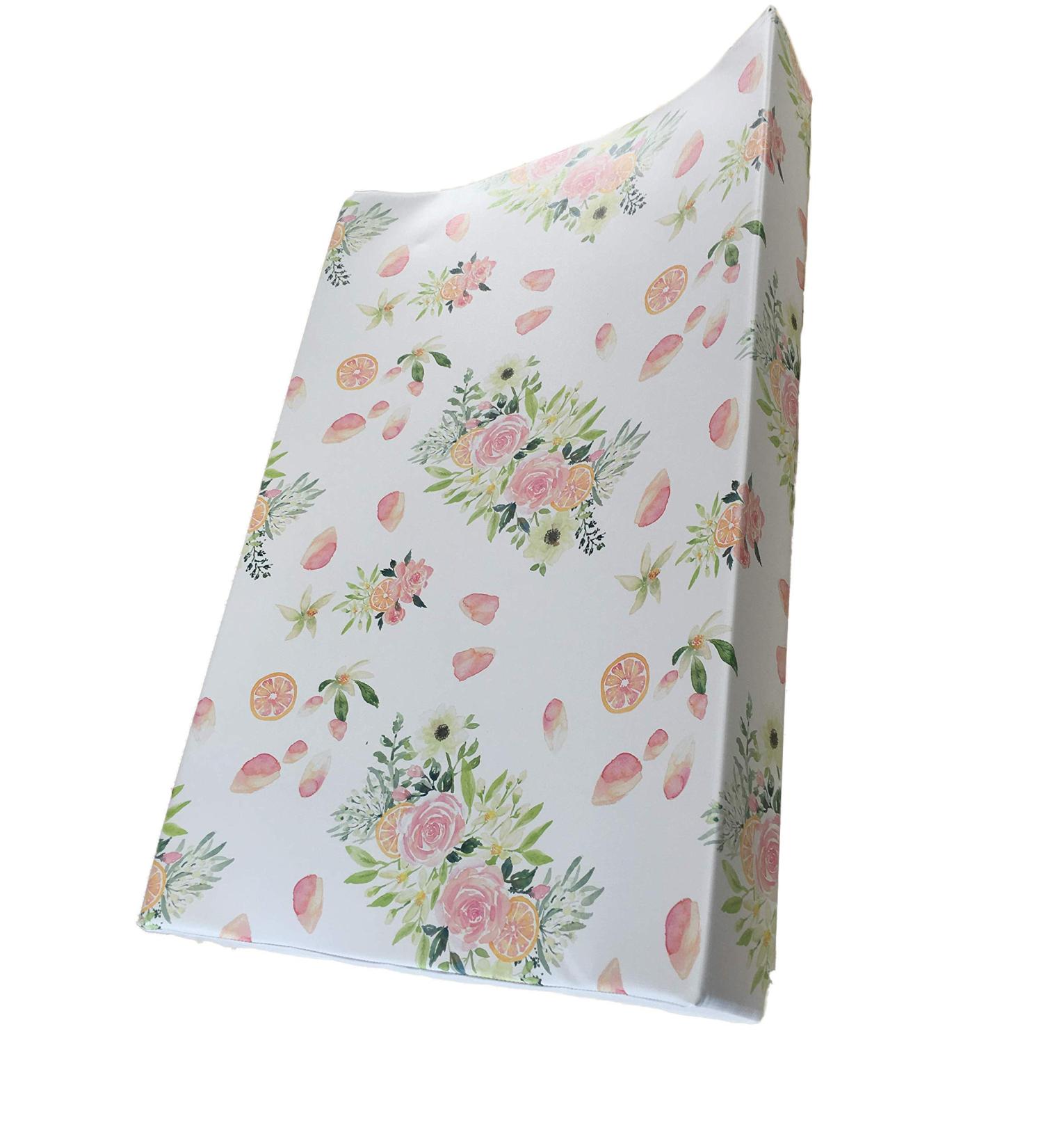 Gilded Bird Wedge Baby Changing Mat with Raised Sides | 69x44cm, Extra Thick & Wipeable | Orange Bloom - White - Buy Online on GoSupps.com
