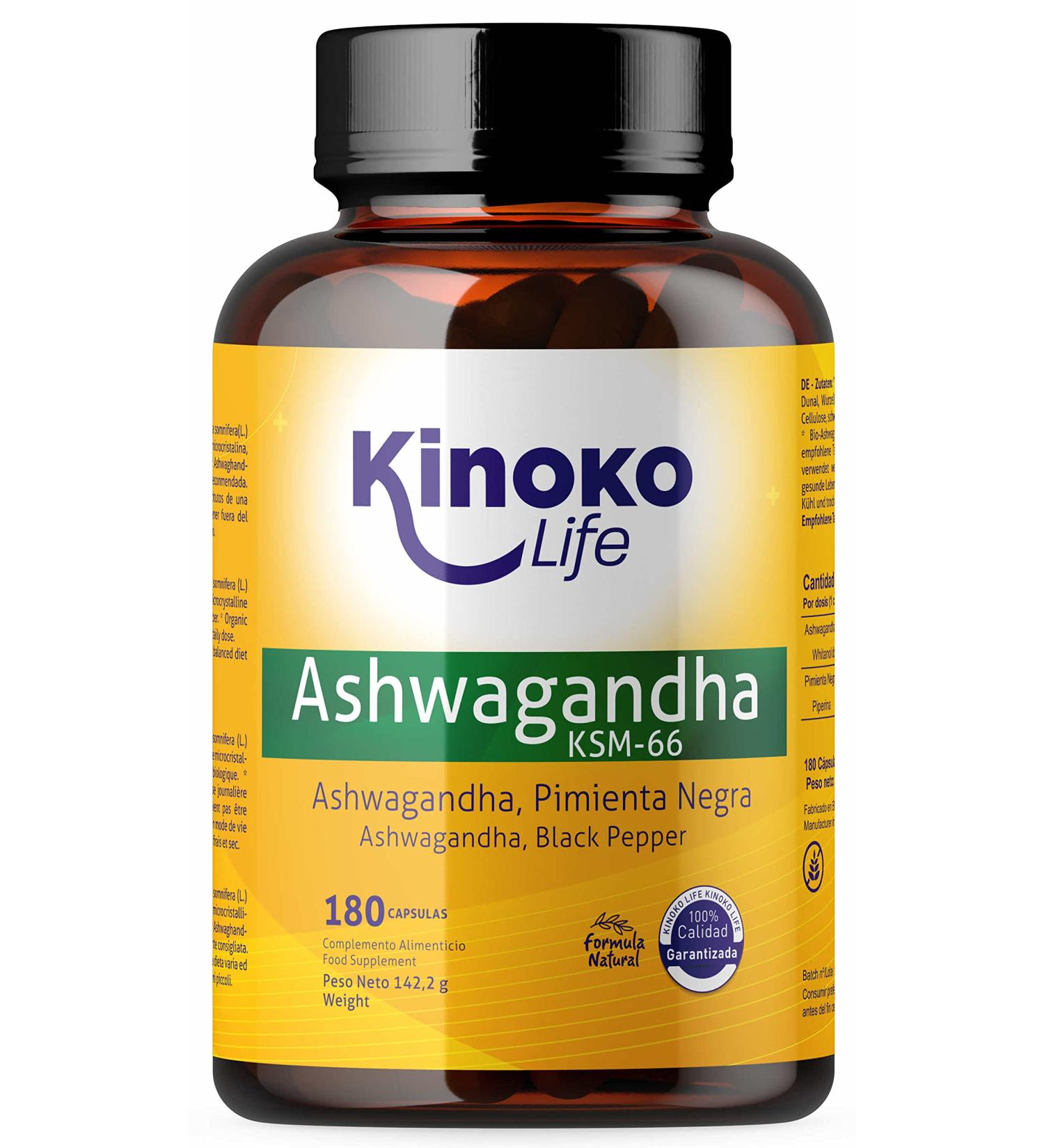 Ashwagandha KSM-66-180 Capsules 500mg with Black Pepper 5% Withanolides Vegan Magnesium Stearate Free Gluten Free Non-GMO - Buy Online on GoSupps.com