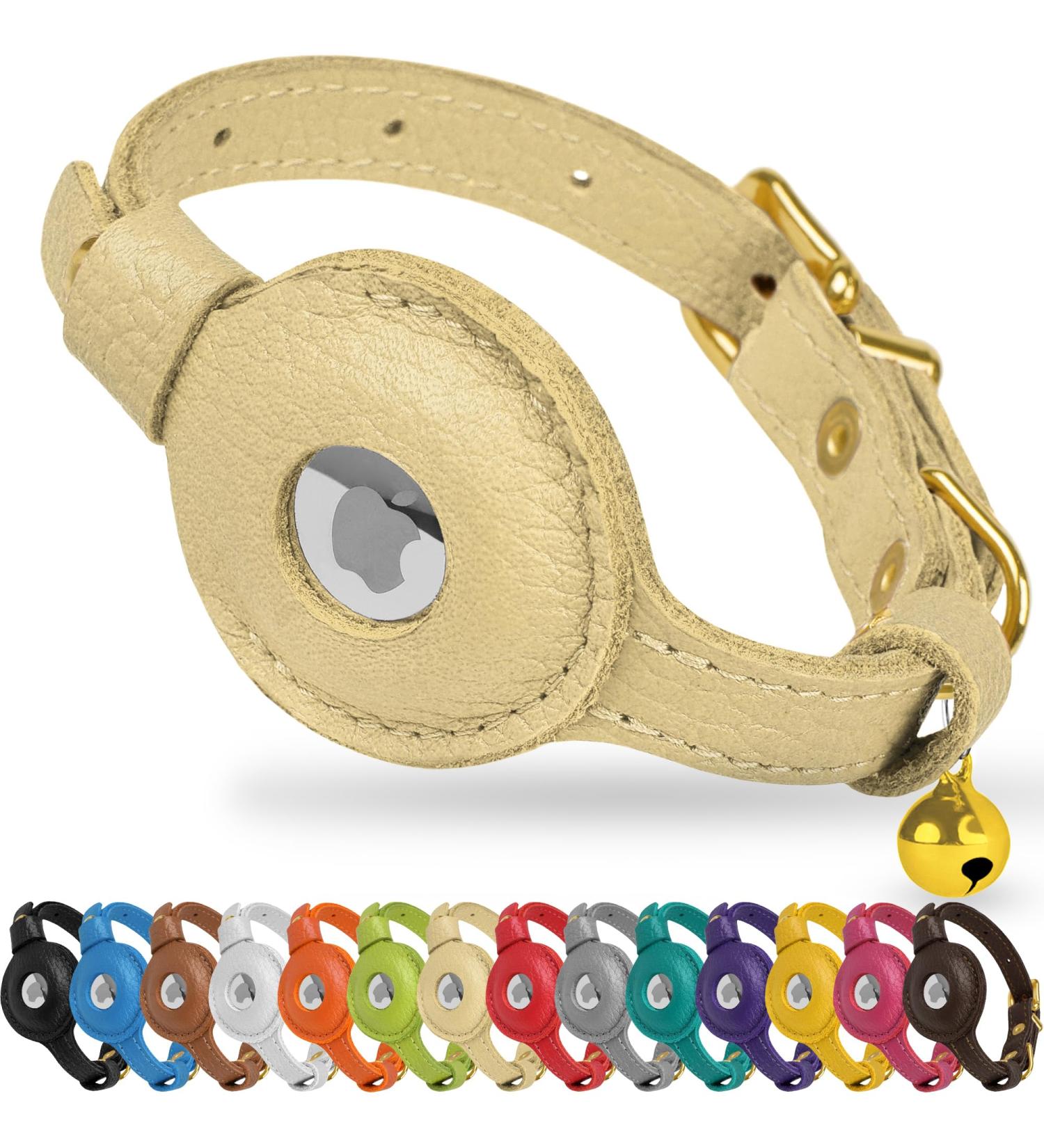 Buy Oopsdoggy Airtag Cat Collar - Durable Leather with Bells & Apple Airtag Holder for Cats & Small Dogs (Beige) | GPS Tracking & Pet Safety - Buy Online on GoSupps.com