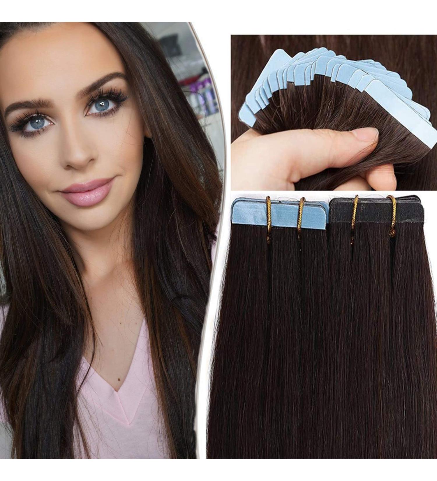 SEGO TAPE Extensions | Real Hair 20 Tresses | 100% Remy Human Hair Dark Brown #2 | 30g Adhesive Tape Hair Extensions (22/55cm) - Buy Online on GoSupps.com