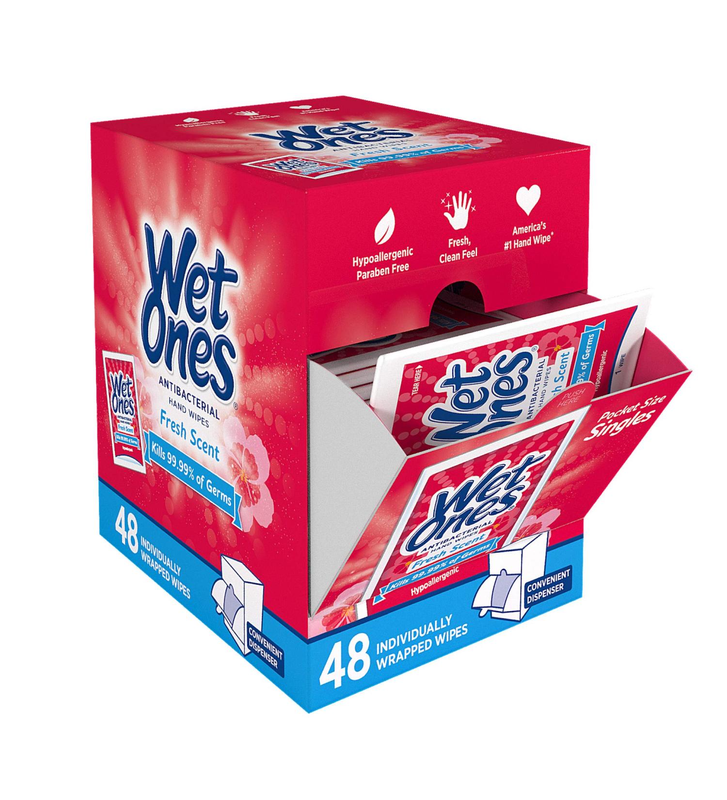 Wet Ones Antibacterial Hand Wipes - Fresh Scent - 48 Individually Wrapped Wipes - Dispenser Pack - Buy Online on GoSupps.com