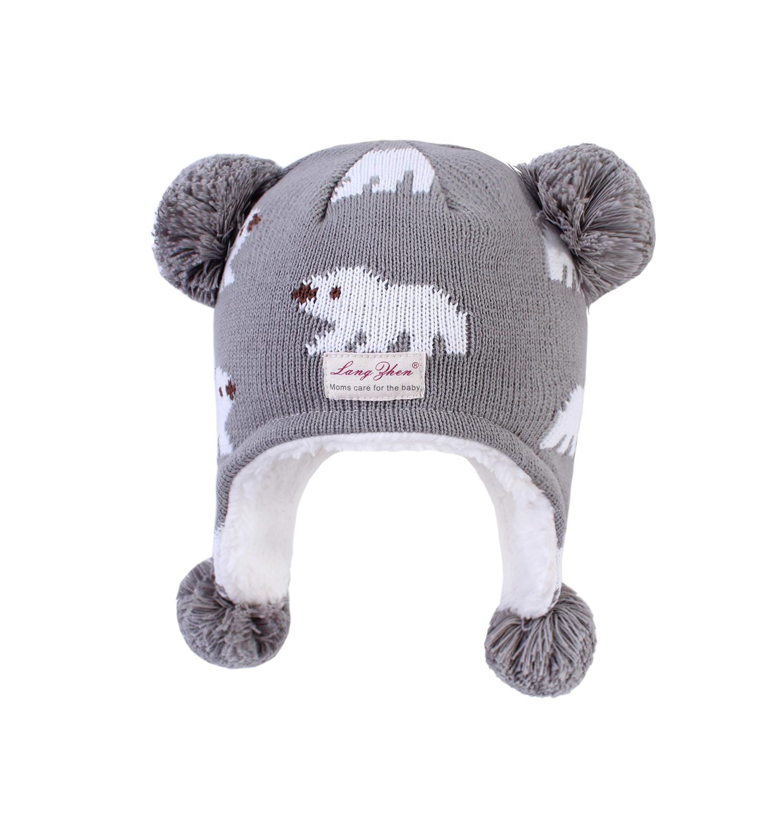 Toddler Kids Winter Hat with Earflap, Fleece Lined Beanie for Boys and Girls 2-4 Years - Polar Bear Grey - Buy Online on GoSupps.com