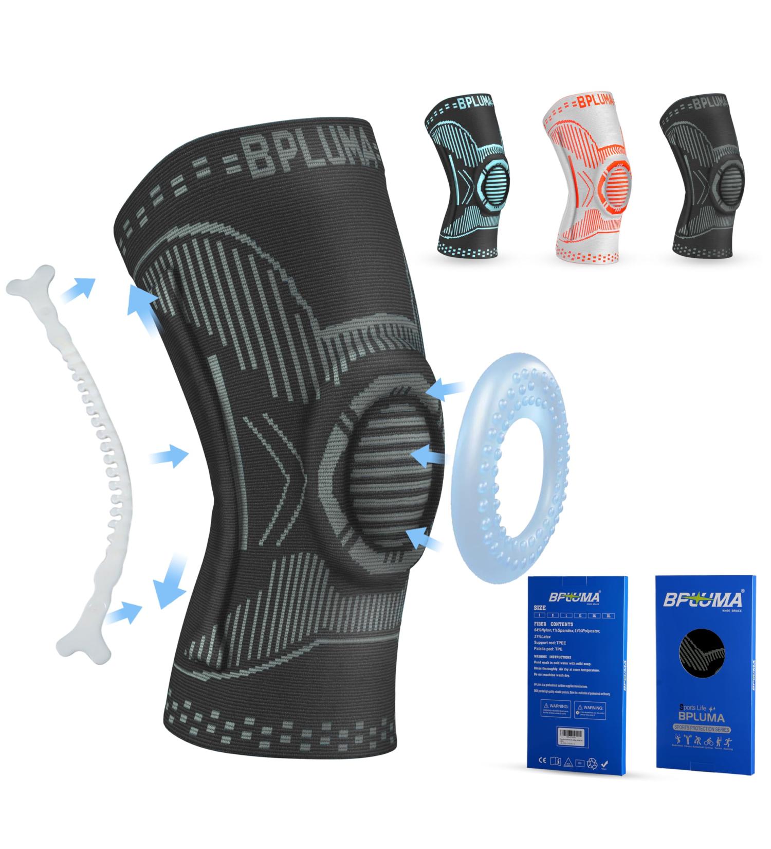 Bpluma Knee Brace for Pain Relief | Compression Sleeve for Torn Meniscus & Arthritis | Support for Fitness Running & Weight Lifting - Medium Black-Dark Grey - Buy Online on GoSupps.com