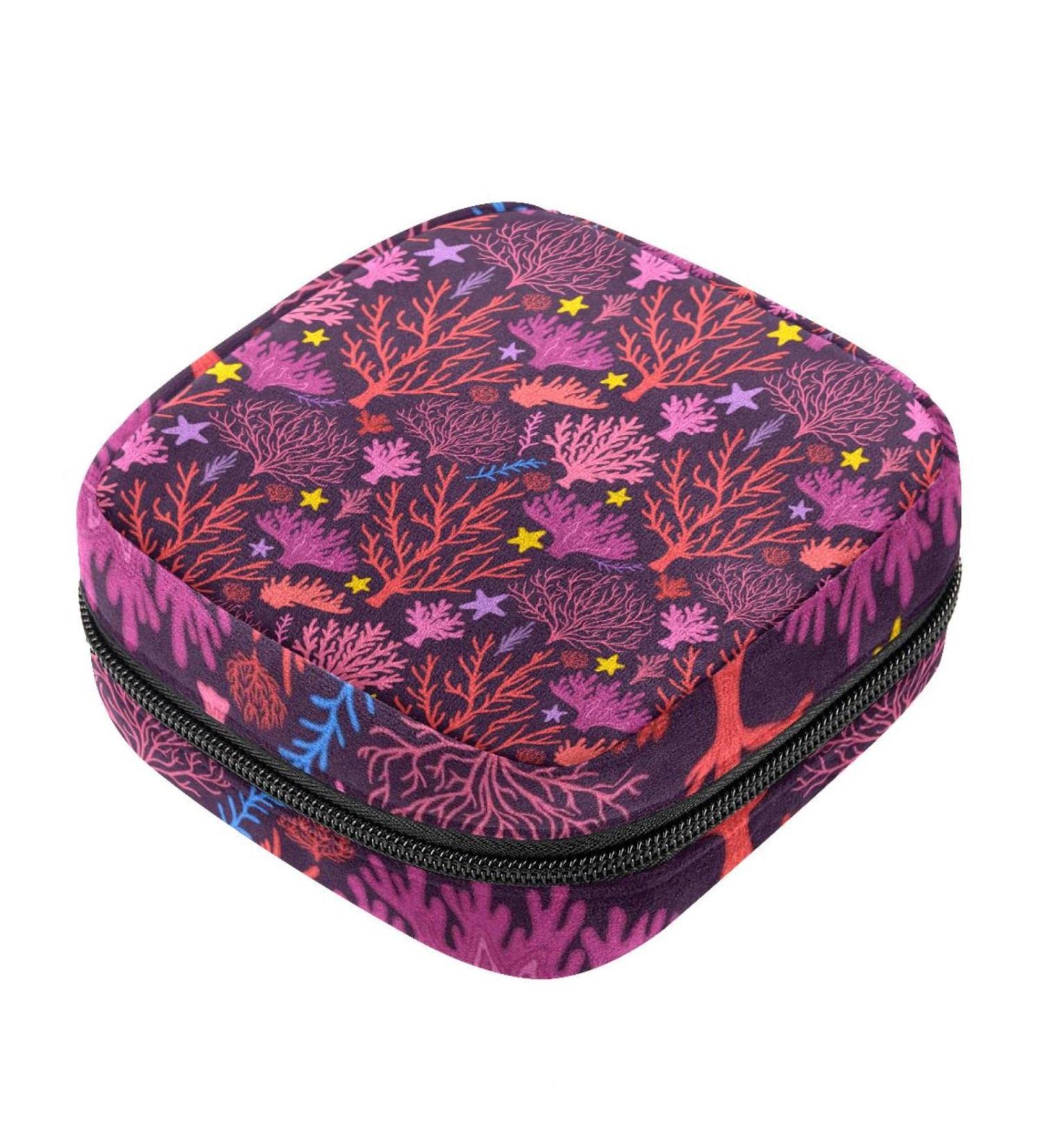 Stylish Red Coral Menstruation Pad Bag with Zipper | Women's Napkin & Tampon Organizer | Perfect for Girls - Buy Online on GoSupps.com