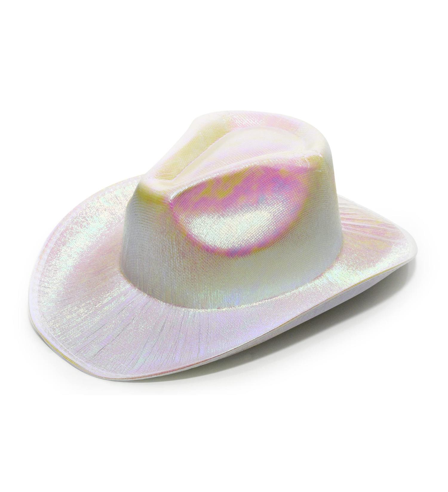 SoJourner Bags Neon Sparkly Glitter Space Cowboy Hat - Metallic Holographic Disco Cowgirl Hat in White - Buy Online on GoSupps.com