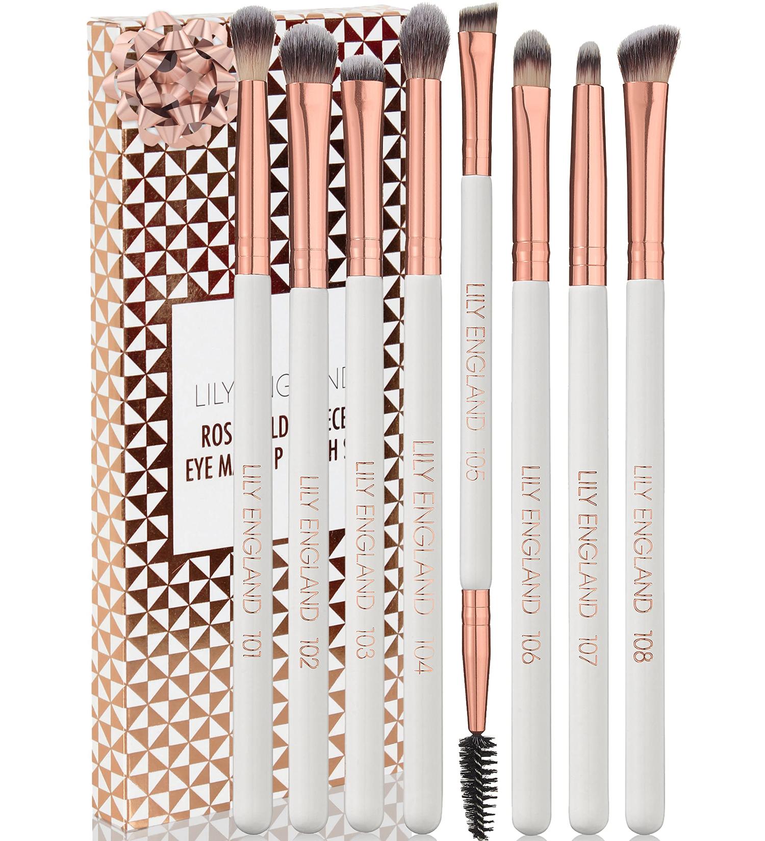 Rose Gold Eye Makeup Brush Set by Lily England - 8 Professional Brushes for Blending Eyeshadow, Concealer, Brows, and Eyeliner - Buy Online on GoSupps.com