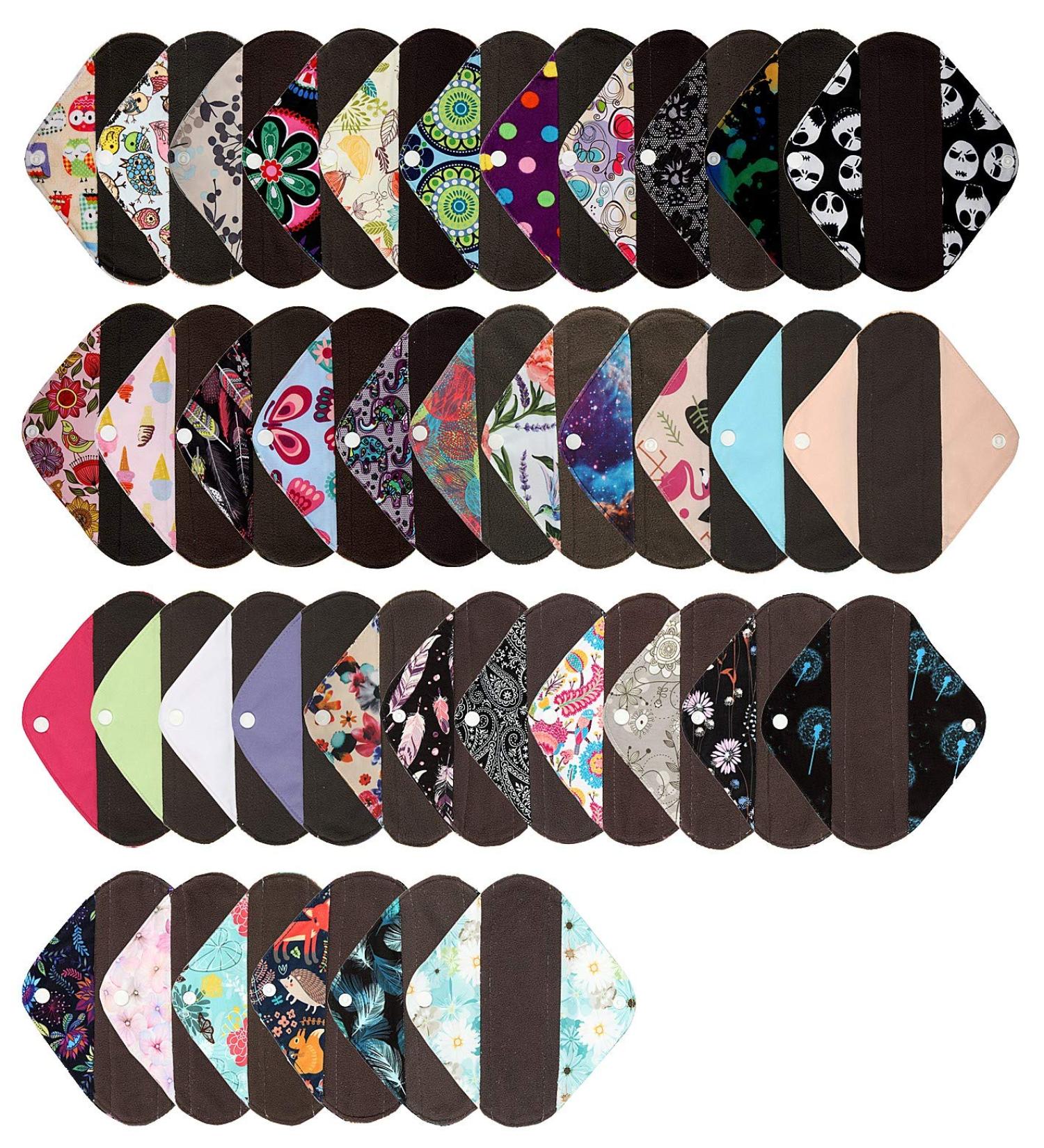 12 Pieces 8 Inch Charcoal Bamboo Mama Cloth/Menstrual Pads/Reusable Sanitary Pads/Panty Liners - You Choose 12 from 25 Designs and Send The Message to Me - Buy Online on GoSupps.com
