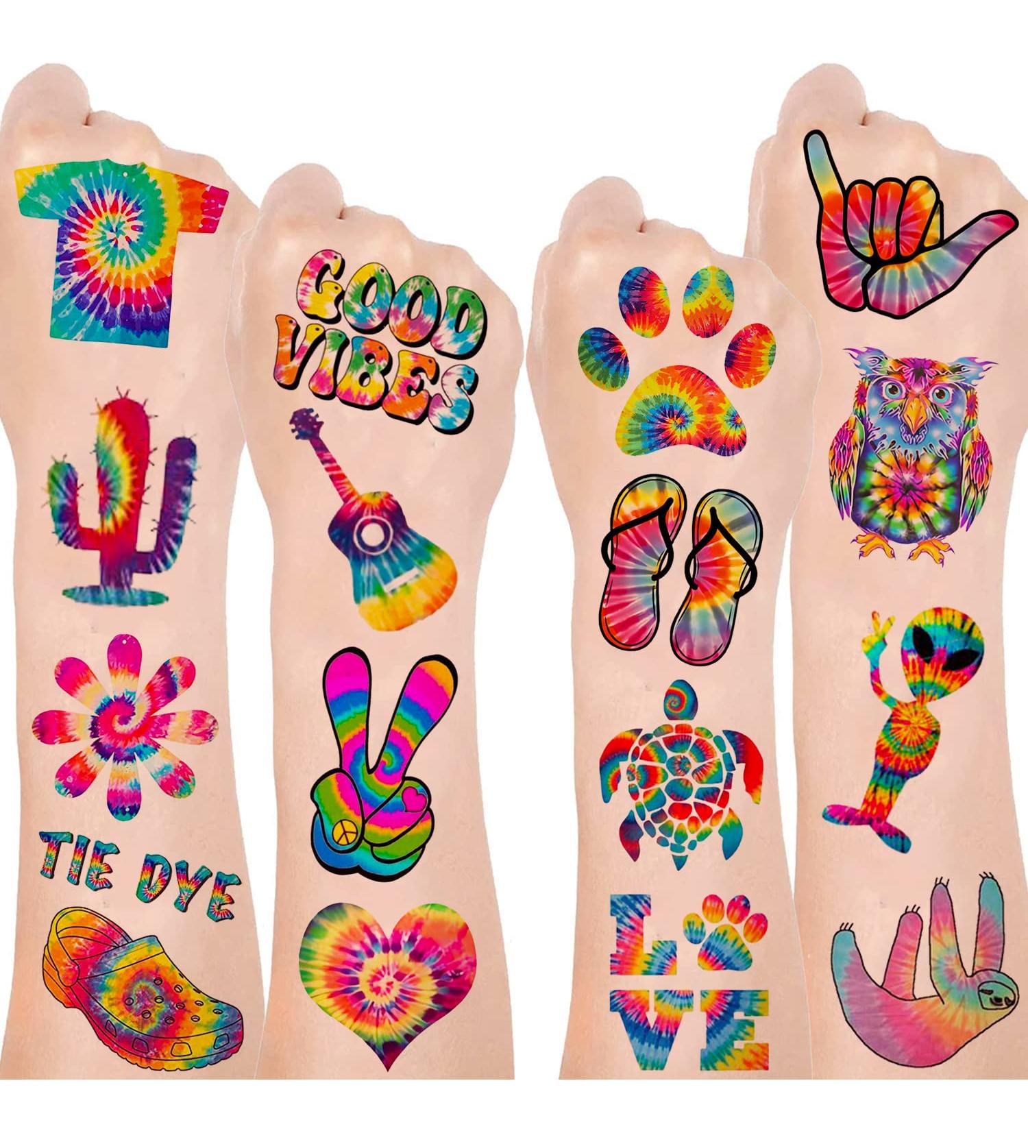 Tie Dye Temporary Tattoos Stickers - 192PCS, 16 Sheet Body Art Fake Tattoos for Kids, Tie Dye Party Favor & Decorations - Carnival Rewards - Buy Online on GoSupps.com
