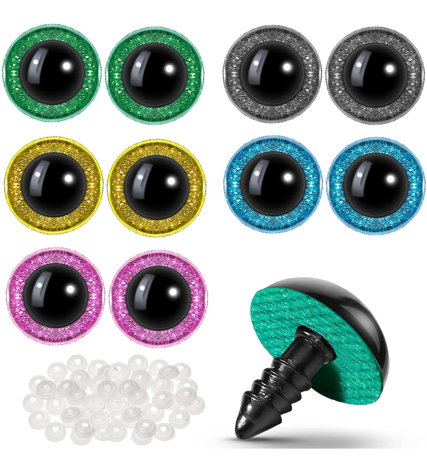 100 Large Safety Eyes for Amigurumi Stuffed Glitter Animals - DIY Puppet Bear Crafts Toy Doll Making Supplies (Brown/Purple/Green/Yellow 20mm) - Buy Online on GoSupps.com