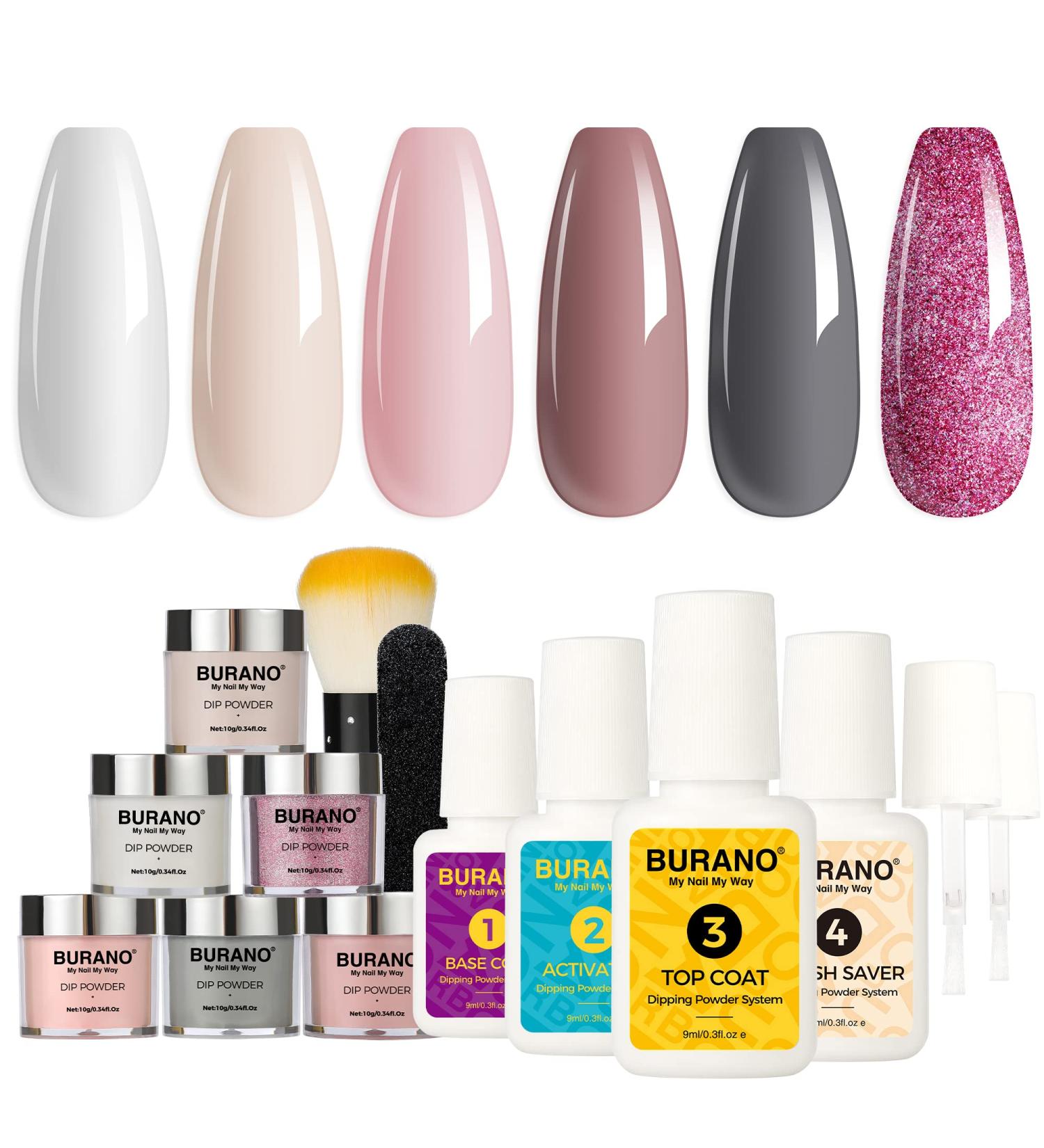 Burano Dip Powder Nail Kit Starter - 6-Color Glitter Pink Nude Set with Base & Top Coat | Perfect for Beginners | All-In-One Summer Nail Art - Buy Online on GoSupps.com
