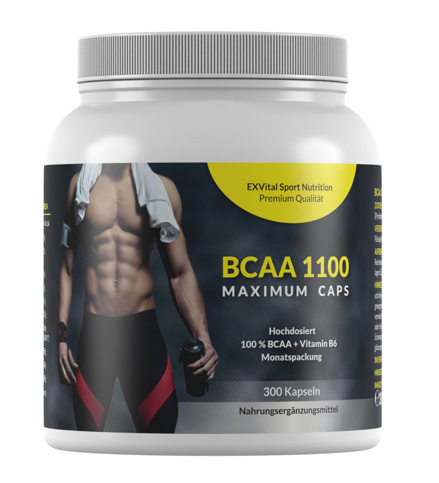 EXVital BCAA 1100 Maximum Caps - 300 High-Quality Amino Acid Capsules with Vitamin B6 | International Shipping Available - Buy Online on GoSupps.com