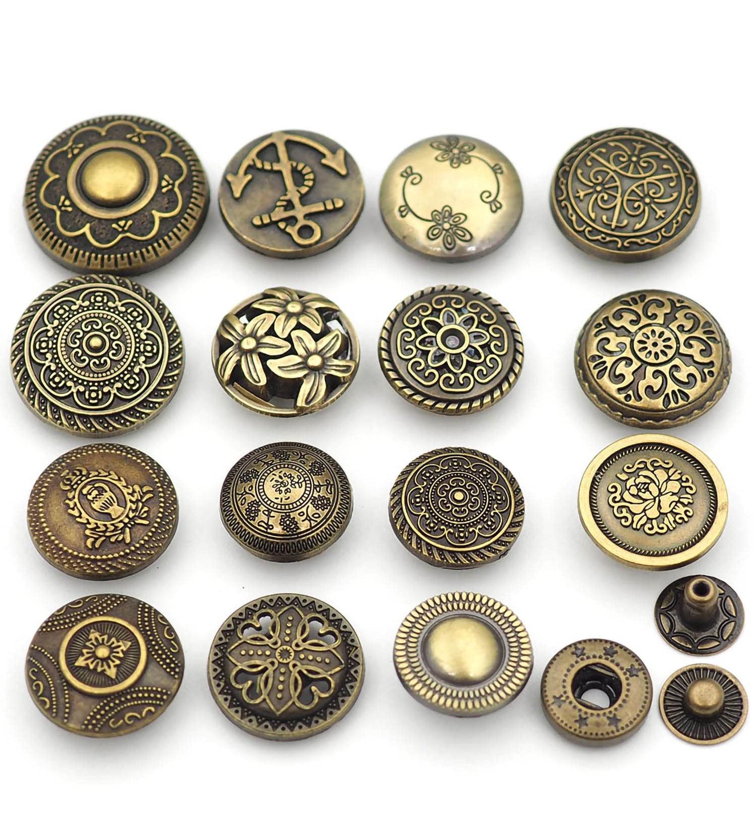 Wiosny 15 Sets Antique Fasteners Snaps Decorative Snaps Button Wallet Decorative Closure DIY Leather Craft(Bronze) - Buy Online on GoSupps.com