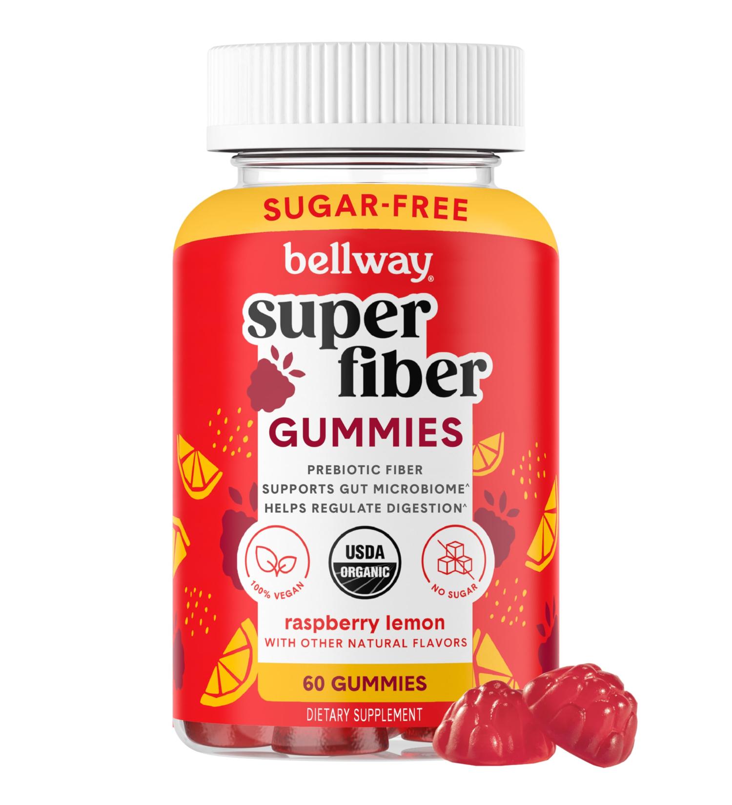 Bellway Super Fiber Gummies for Adults - Sugar Free Organic Fiber Supplement Gummies with 4g of Fiber per Serving - Prebiotic Chicory Root Fiber for Digestive Gut Health Raspberry Lemon 60 Count - Buy Online on GoSupps.com