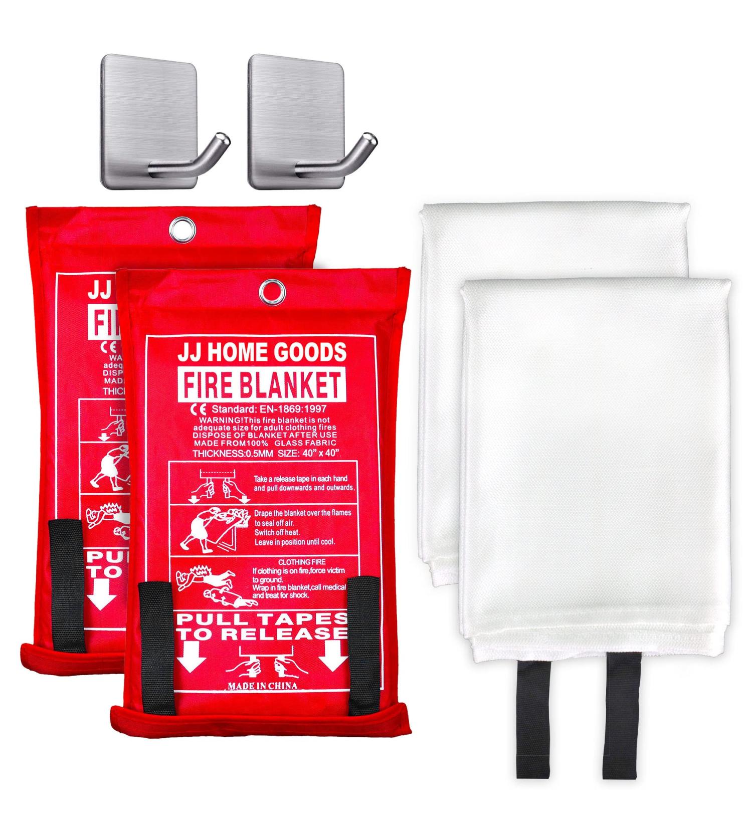 JJ Home Goods Fire Blanket 40x40 (Pack of 2) with Hooks - Emergency Fire Suppression Blanket for Home & Kitchen Use - Buy Online on GoSupps.com