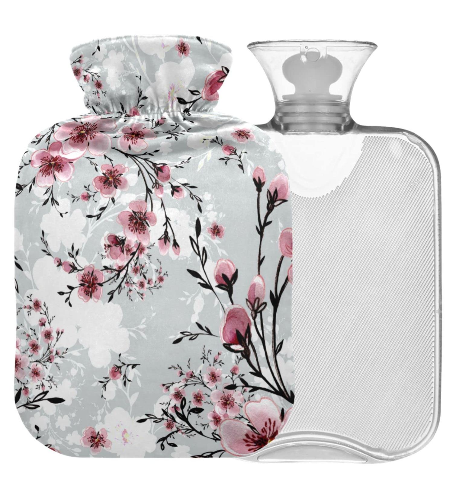 NAANLE Cherry Blossom Hot Water Bottle - 2L Transparent Heat Bottle for Back Pain Relief & Cold Therapy - Hand & Foot Warmer - Buy Online on GoSupps.com