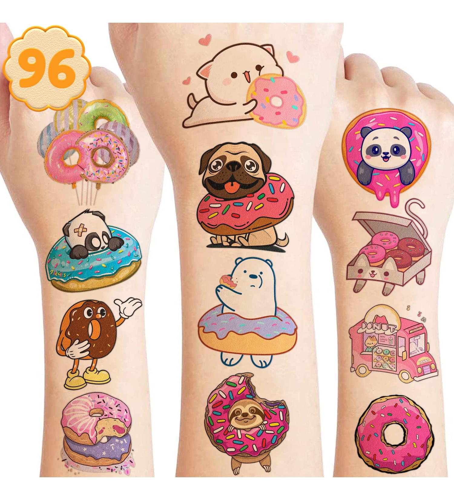 96Pcs Donut Temporary Tattoos - Birthday Party Supplies & Favors for Kids - Cute Girls & Boys Classroom Prizes - Buy Online on GoSupps.com