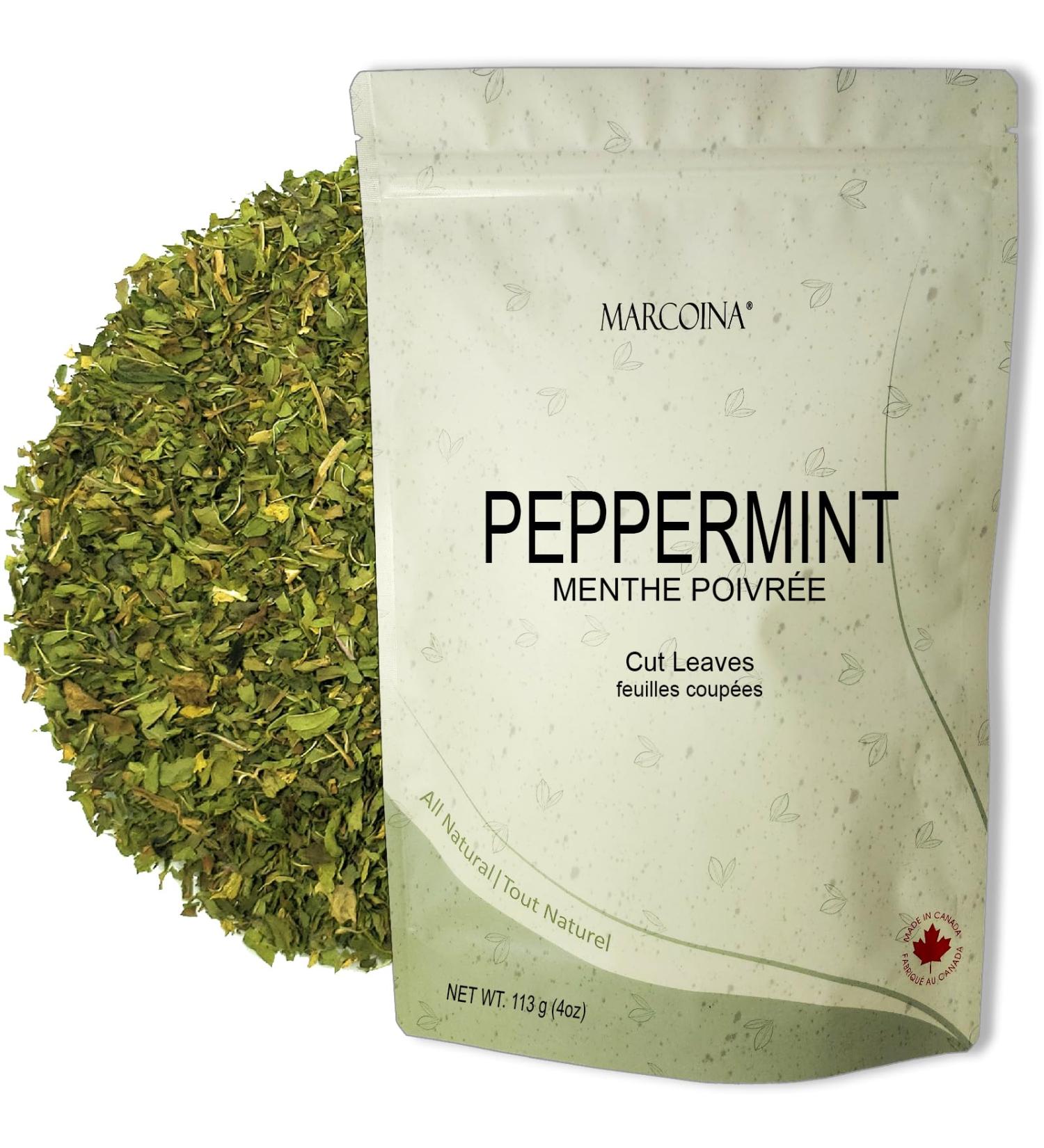Pure Peppermint Leaves Herbal Tea by Marcoina - Cut Loose Leaves 113g in Resealable Bag Caffeine-Free Tea from USA - Perfect for Hot Brews - Known as Mentha piperita L. mint and Mentha tea - 4oz. Peppermint Leaves Cut 113-g. / 4-oz. - Buy Online on GoSupps.com