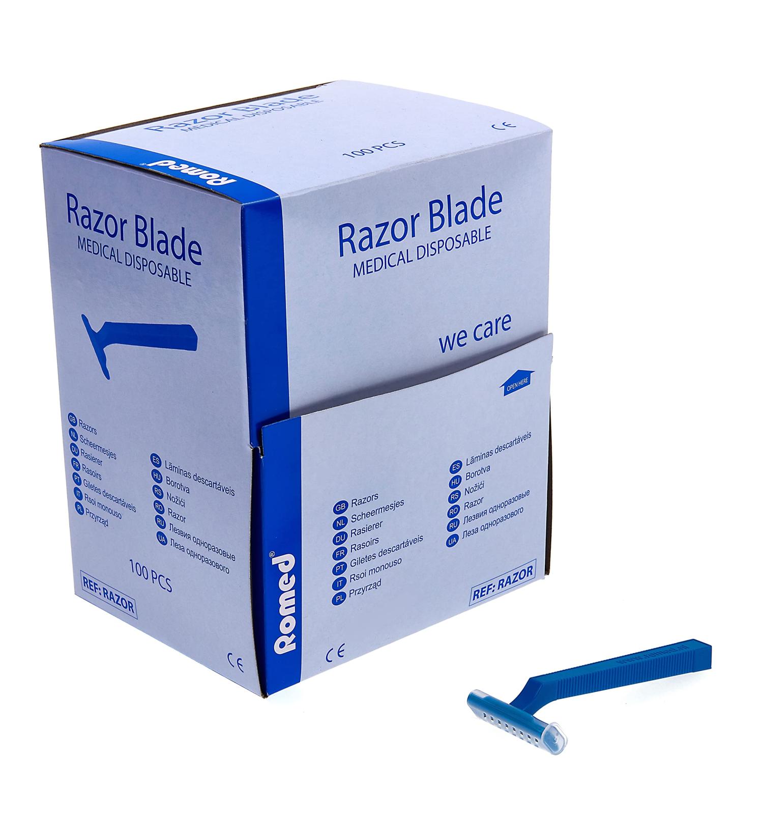 Romed Disposable Razors - Single-Edged Blue Non-Sterile 100 Pieces | International Shipping Available - Buy Online on GoSupps.com